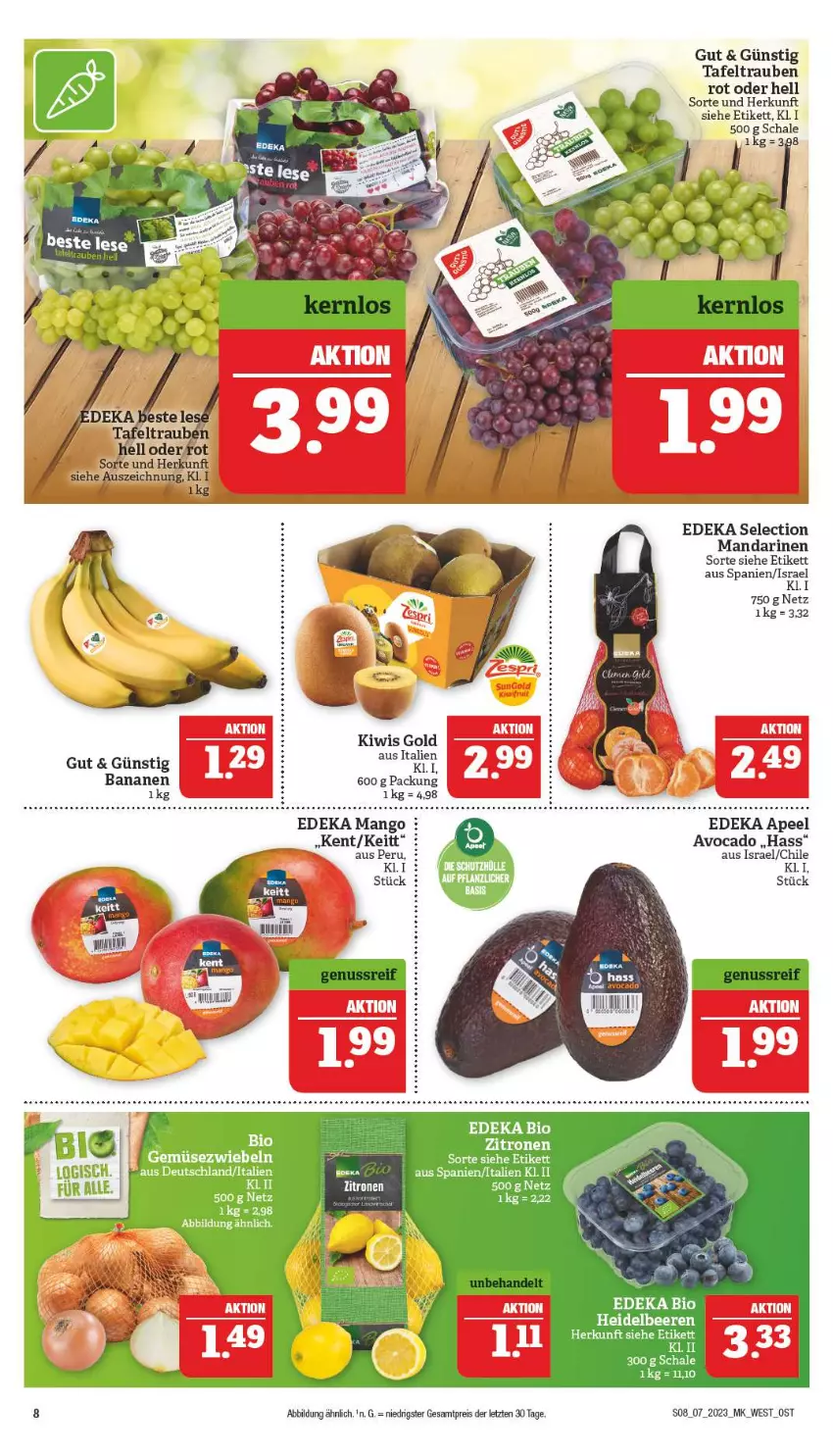 Aktueller Prospekt Marktkauf - Prospekt - von 12.02 bis 18.02.2023 - strona 8 - produkty: avocado, banane, bananen, deka, eis, ente, kiwi, mandarine, mandarinen, mango, reis, tafeltrauben, Ti, trauben, ZTE