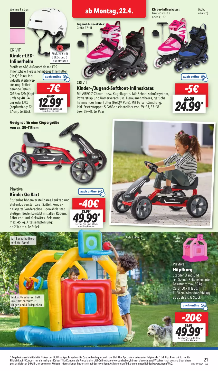 Aktueller Prospekt Lidl - Aktionsprospekt - von 22.04 bis 27.04.2024 - strona 25 - produkty: angebot, ball, coupon, crivit, eis, elle, ente, Hüpfburg, Kinder, korb, Kugel, leds, LG, Persona, reis, ring, rücklicht, sattel, Schal, Schale, Schütze, Ti, Tiere, topper, ZTE