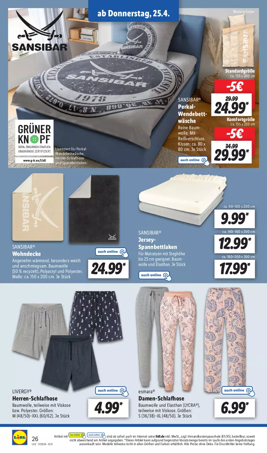 Aktueller Prospekt Lidl - Aktionsprospekt - von 22.04 bis 27.04.2024 - strona 30 - produkty: angebot, Bau, baumwolle, bett, bettwäsche, decke, dell, eis, elle, esmara, hose, kissen, livergy, matratze, matratzen, Mode, ndk, reine baumwolle, reis, Schal, Schale, Schlafhose, spannbettlaken, Ti, wendebettwäsche, wolle, ZTE