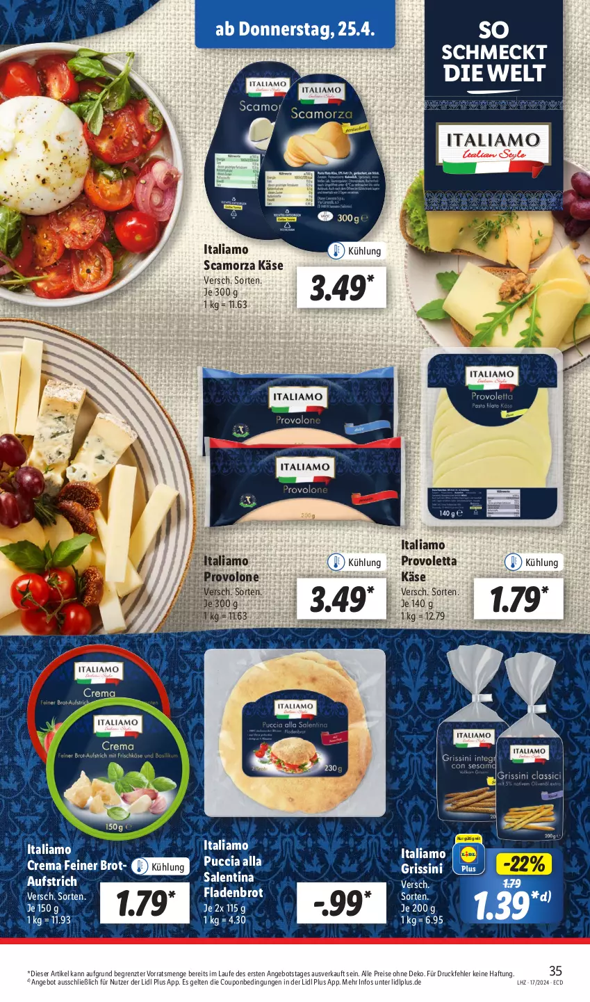 Aktueller Prospekt Lidl - Aktionsprospekt - von 22.04 bis 27.04.2024 - strona 43 - produkty: angebot, aufstrich, brot, brotaufstrich, coupon, eis, Fladenbrot, grissini, italiamo, Käse, Provolone, reis, Scamorza, Ti, ZTE