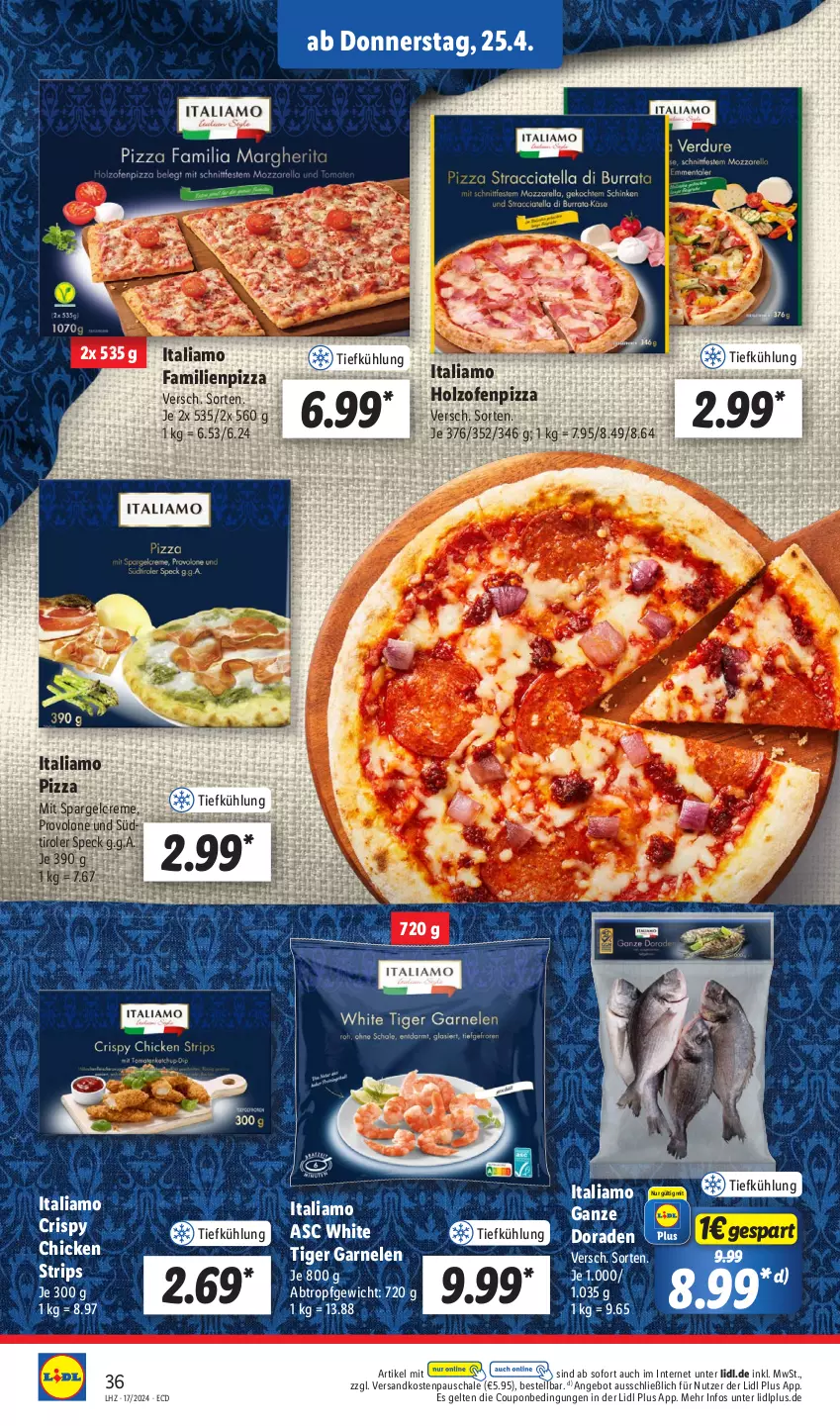 Aktueller Prospekt Lidl - Aktionsprospekt - von 22.04 bis 27.04.2024 - strona 44 - produkty: angebot, coupon, creme, Dorade, garnelen, Holz, italiamo, ndk, Ofen, pizza, Provolone, Schal, Schale, spargel, Speck, südtiroler, Ti