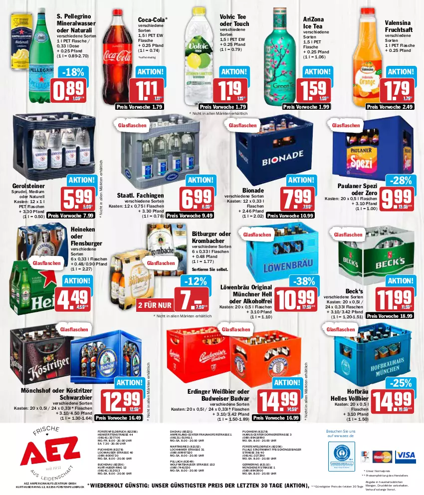 Aktueller Prospekt Aez - Prospekte - von 08.04 bis 13.04.2024 - strona 16 - produkty: AEZ, alkohol, Alwa, bier, bio, bionade, bitburger, buch, budweiser, burger, coca-cola, cola, drucker, eis, elle, Engel, ente, erdinger, fisch, flasche, flensburger, frucht, fruchtsaft, Germ, gerolsteine, gerolsteiner, gin, glasflasche, heineken, ice tea, kerze, köstritzer, krombache, krombacher, mineralwasser, mönchshof, natur, natura, Paula, paulaner, perla, reis, rel, ring, rum, saft, Spezi, Sprudel, Staatl. Fachingen, steiner, tee, teller, Ti, Tiere, uhr, valensina, volvic, wasser, ZTE