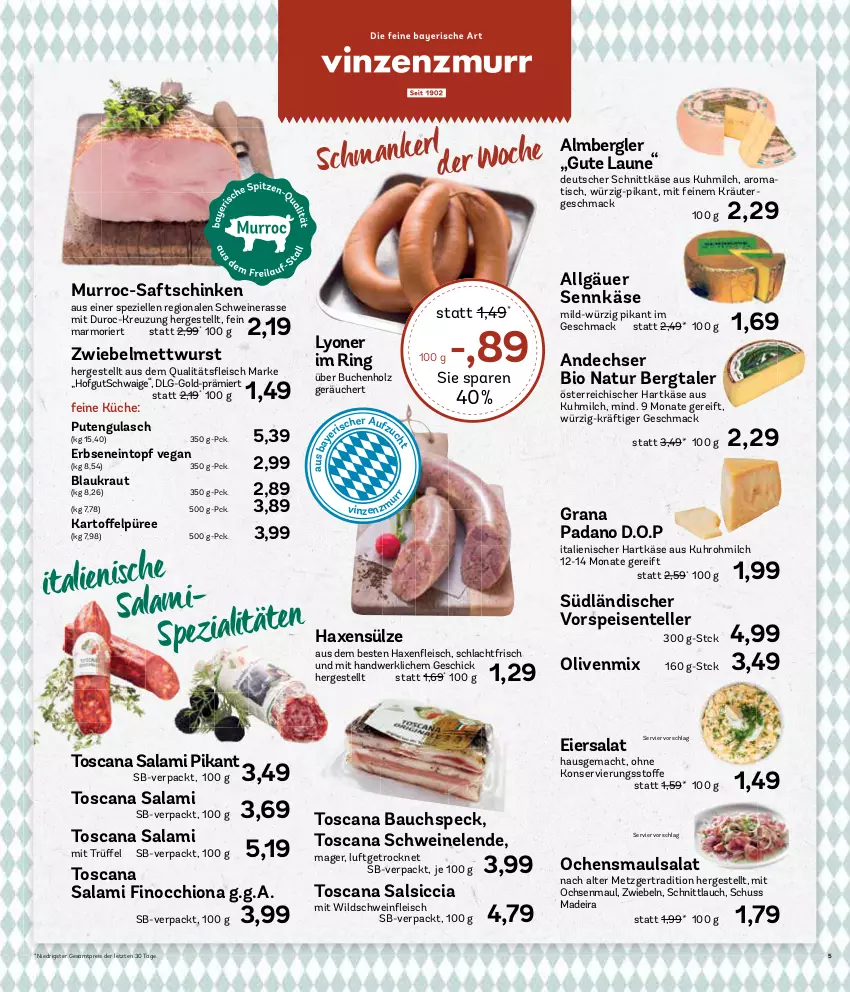 Aktueller Prospekt Aez - Prospekte - von 08.04 bis 13.04.2024 - strona 5 - produkty: axe, Bau, bio, buch, deutscher schnittkäse, eier, eiersalat, eintopf, eis, elle, ente, erbsen, grana, grana padano, gulasch, hartkäse, Haxe, hofgut, Holz, italienischer hartkäse, Käse, Kraut, kräuter, küche, LG, lyoner, mac, Mett, mettwurst, milch, natur, olive, oliven, padano, püree, pute, Rana, reis, ring, saft, saftschinken, salami, salat, salsiccia, schinken, schnittkäse, schnittlauch, schwein, schweine, Speck, Spezi, teller, Ti, tisch, topf, uhr, vorspeise, wein, weine, Wild, Wildschwein, wurst, Yo, ZTE, zwiebel, zwiebelmettwurst, zwiebeln