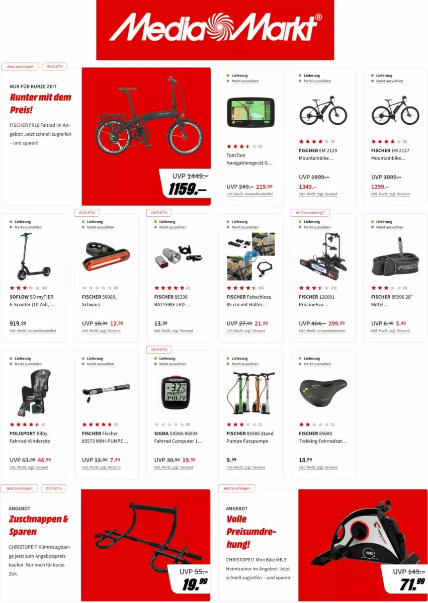 Aktueller Prospekt Media Markt - Prospekte - von 19.07 bis 03.08.2022 - strona 12 - produkty: angebot, angebotspreis, batterie, computer, eis, Fahrrad, Faltschloss, fisch, fische, Fischer, Kinder, Kindersitz, Mountainbike, navigationsgerät, ndk, pute, reifen, reis, scooter, sigma, Sport, Ti, tomtom, versandkostenfrei