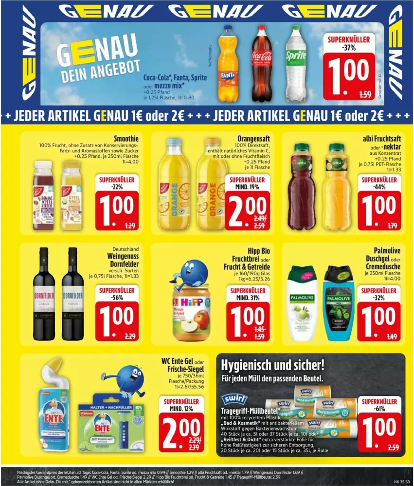 Aktueller Prospekt Edeka - Prospekte - von 24.08 bis 29.08.2026 - strona 11 - produkty: beutel, bio, Brei, coca-cola, cola, creme, cremedusche, direktsaft, dornfelder, dusche, duschgel, eis, ente, fanta, flasche, fleisch, frucht, fruchtfleisch, fruchtsaft, hipp, Mezzo Mix, müllbeutel, Nektar, nuss, olive, orange, orangen, orangensaft, palmolive, pet-flasche, saft, smoothie, sprite, Ti, vita, wc ente, wein, zucker