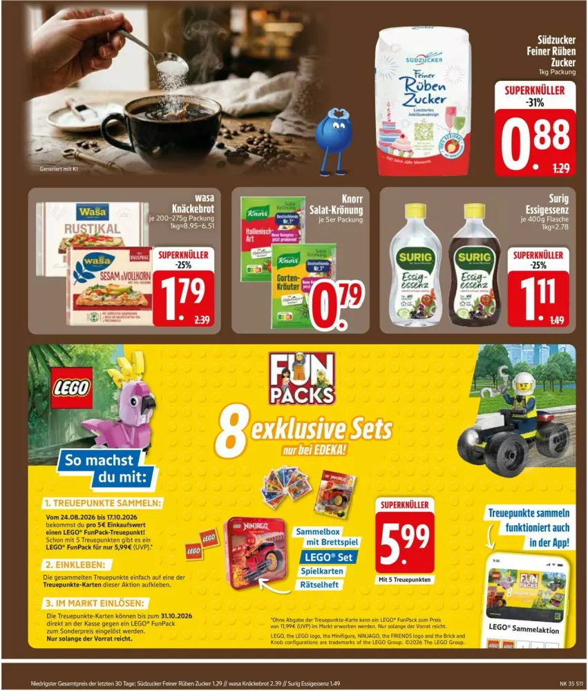 Aktueller Prospekt Edeka - Prospekte - von 24.08 bis 29.08.2026 - strona 13 - produkty: brot, eis, essig, knäckebrot, LEGO®, reis, südzucker, wasa, ZTE, zucker