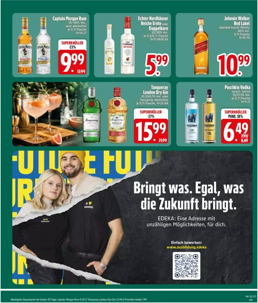 Aktueller Prospekt Edeka - Prospekte - von 24.08 bis 29.08.2026 - strona 19 - produkty: alkohol, Cap, captain morgan, deka, eis, flasche, london dry, puschkin vodka, reis, ring, rum, Tanqueray, usb, vodka, ZTE
