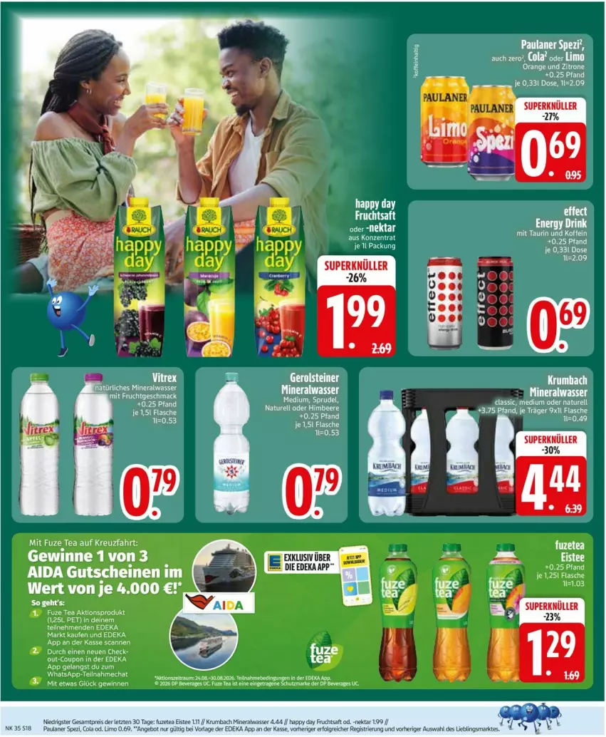 Aktueller Prospekt Edeka - Prospekte - von 24.08 bis 29.08.2026 - strona 20 - produkty: Alwa, angebot, cola, coupon, deka, eis, eistee, flasche, frucht, fruchtsaft, fuze tea, fuzetea, gutschein, gutscheine, Happy Day, krumbach, LG, limo, mineralwasser, Nektar, Paula, paulaner, reis, rum, saft, tee, wasser, ZTE