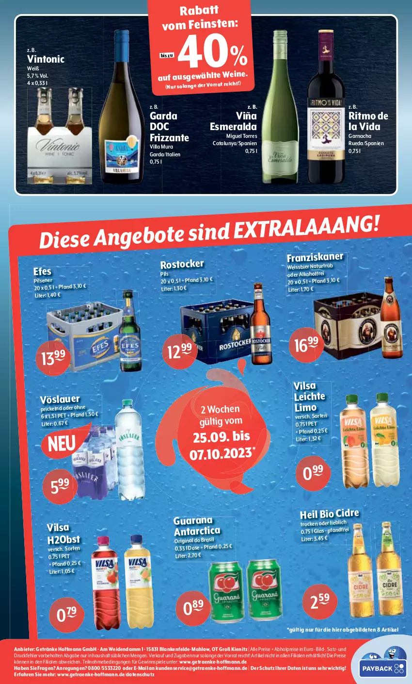 Aktueller Prospekt Getraenke Hoffmann - Prospekte - von 25.09 bis 30.09.2023 - strona 8 - produkty: abholpreise, alkohol, auer, bier, eis, frizzante, getränk, getränke, gewinnspiel, gin, limo, obst, pils, pilsener, Rana, reis, Rostocker, Spiele, Ti, tonic, vilsa, vöslauer, weissbier