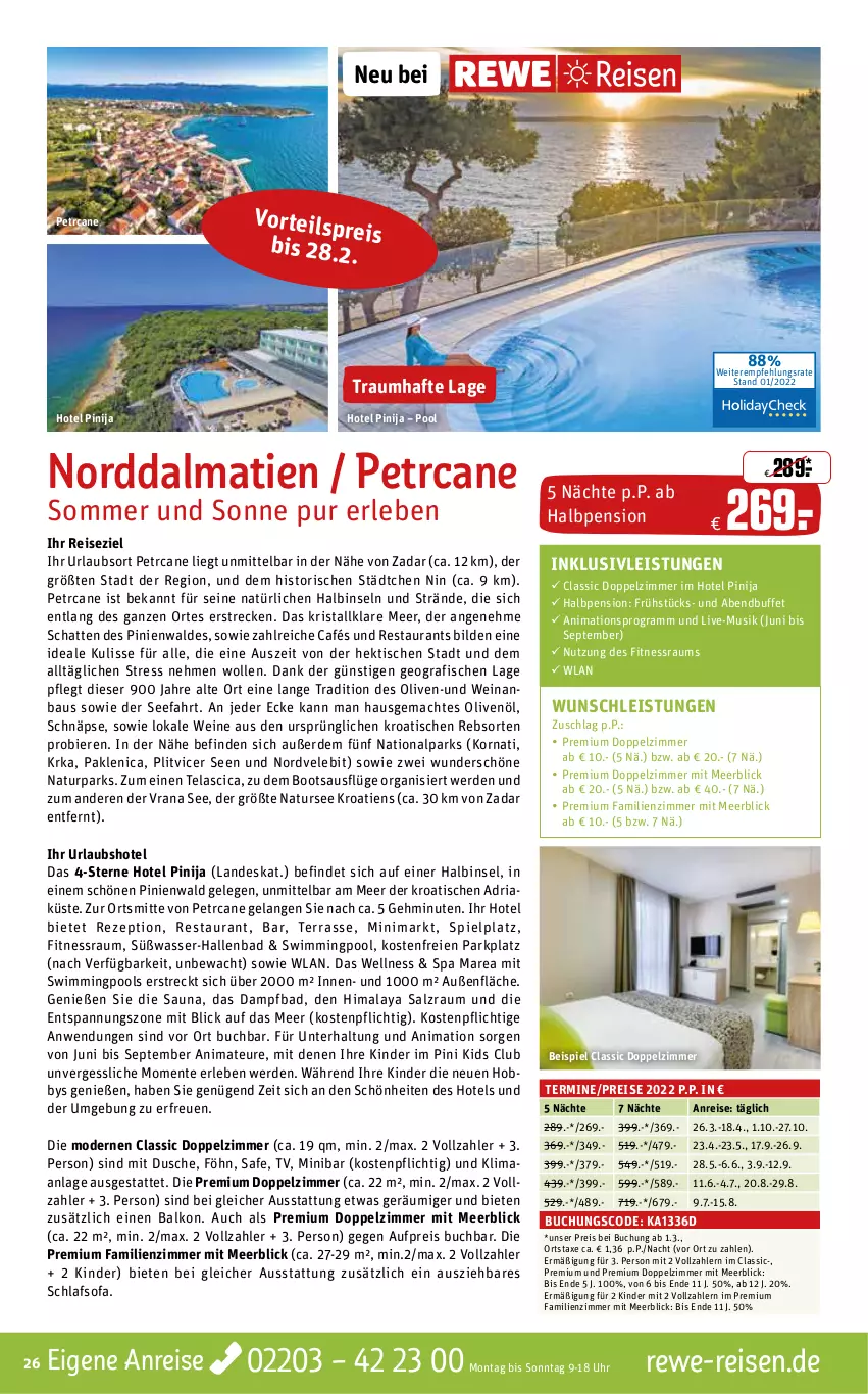 Aktueller Prospekt Rewe Reisen - Reiseprospekt - von 28.01 bis 25.02.2022 - strona 26 - produkty: axe, Bad, Bau, bier, Biere, buch, dusche, eier, eis, Elan, ente, erde, fisch, fische, Hobby, inklusivleistungen, Kinder, korn, mac, Mode, natur, olive, oliven, olivenöl, pool, Rana, reis, rezept, Ria, salz, schlafsofa, Sofa, Ti, tisch, uhr, wasser, wein, weine, wolle