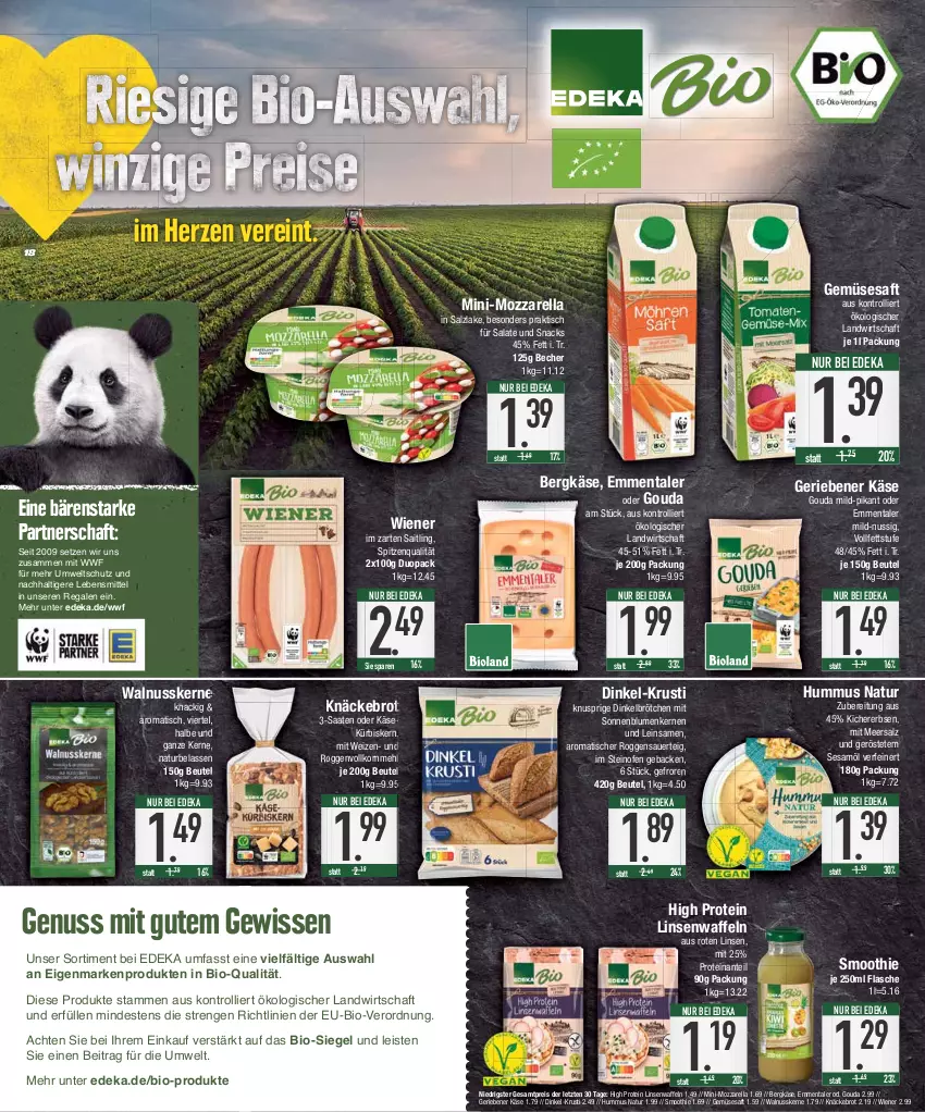 Aktueller Prospekt E Center - Angebote der Woche - von 18.09 bis 23.09.2023 - strona 18 - produkty: auer, Becher, Bergkäse, beutel, bio, blume, blumen, brot, brötchen, deka, dinkelbrötchen, eis, emmentaler, erbsen, flasche, geback, gouda, hummus, im zarten saitling, Käse, kichererbsen, knäckebrot, korn, Kürbis, lebensmittel, linsen, meersalz, mehl, mozzarella, natur, nuss, Ofen, regal, reis, rel, saft, salat, salate, salz, sesam, Sesamöl, smoothie, snack, snacks, sonnenblume, sonnenblumen, Sonnenblumenkerne, sonnenblumenkernen, spitzenqualität, steinofen, Ti, tisch, trolli, waffeln, walnuss, walnusskerne, wiener, ZTE