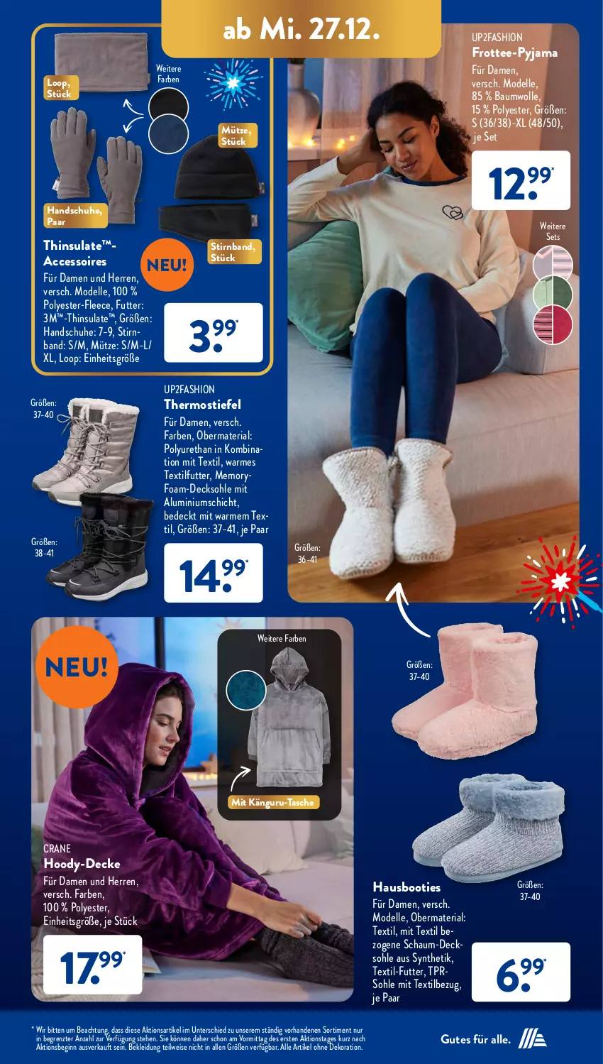 Aktueller Prospekt AldiSud - NÄCHSTE WOCHE - von 27.12 bis 30.12.2023 - strona 27 - produkty: ACC, accessoires, alle artikel ohne dekoration, Bau, baumwolle, Booties, decke, decksohle, dekoration, dell, eis, elle, gin, handschuhe, kleid, Kleidung, Mode, Mütze, Pyjama, Ria, schuhe, Tasche, tee, Ti, up2fashion, usb, wolle, ZTE