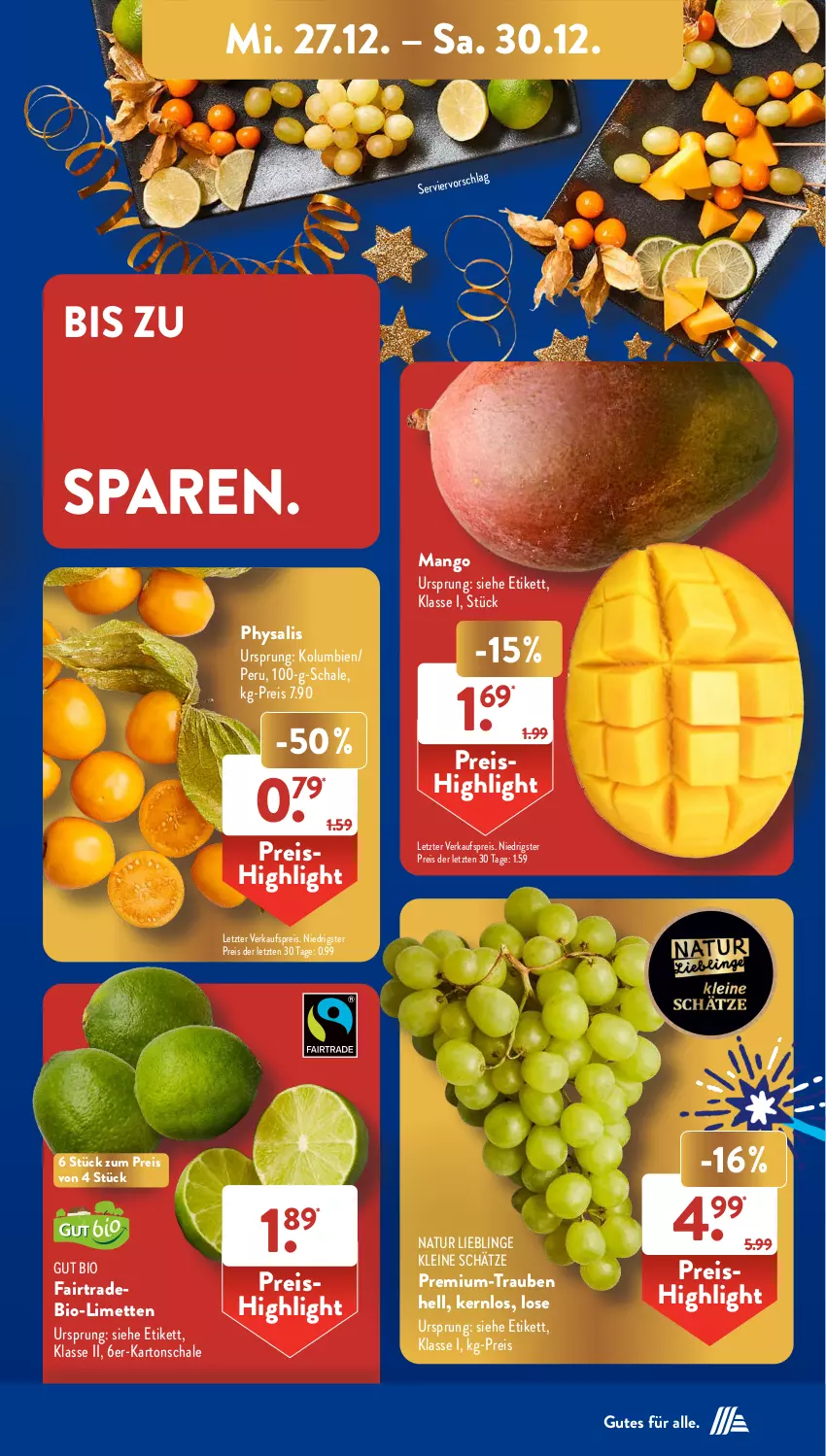 Aktueller Prospekt AldiSud - NÄCHSTE WOCHE - von 27.12 bis 30.12.2023 - strona 5 - produkty: bio, eis, leine, limette, limetten, mango, Mett, metten, natur, Physalis, reis, Schal, Schale, Ti, trauben, ZTE