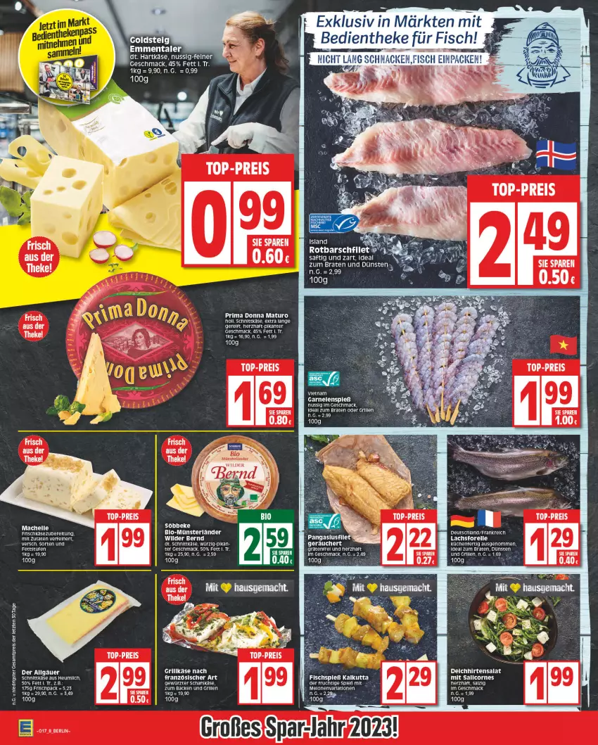 Aktueller Prospekt Edeka - Angebote der Woche - von 17.04 bis 22.04.2023 - strona 8 - produkty: arla, bio, braten, eis, elle, fisch, forelle, frischkäse, frischkäsezubereitung, frucht, garnelen, gewürz, grill, Grillkäse, hartkäse, Heu, HP, ideal zum braten, Käse, küche, Küchen, lachs, LG, licor, mac, melone, melonen, nuss, Pangasius, reis, rel, saft, salat, salz, schafskäse, schnittkäse, Ti, top-preis, Wild, Wilder Bernd, ZTE