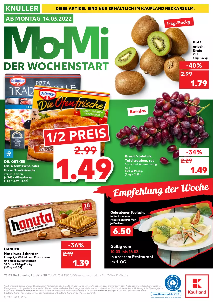 Aktueller Prospekt Kaufland - Spezielle Angebote - von 10.03 bis 16.03.2022 - strona 8 - produkty: angebot, angebote, braten, creme, die ofenfrische, Dr. Oetker, drucker, eis, Engel, erde, hanuta, haselnuss, kakao, kartoffel, kartoffeln, kerze, kiwi, lachs, nuss, Ofen, petersilie, pizza, pizza tradizionale, reis, sauce, schnitten, senf, tafeltrauben, Ti, tradizionale, trauben, uhr, waffeln, ZTE