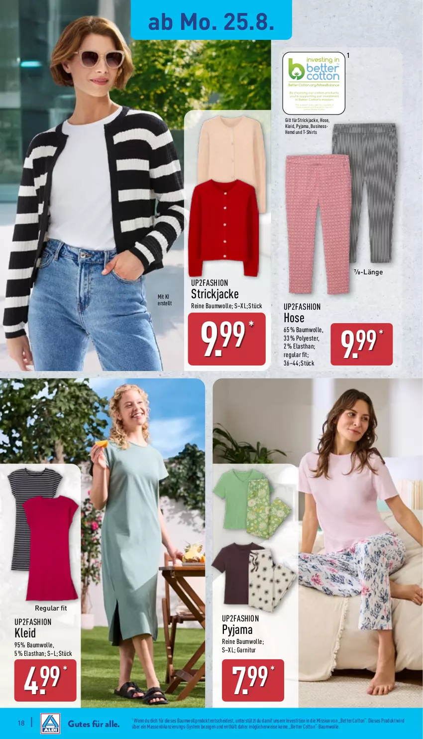 Aktueller Prospekt Aldi Nord - Von Montag - von 25.08 bis 30.08.2025 - strona 18 - produkty: Bau, baumwolle, bett, eis, garnitur, hemd, hose, Jacke, kleid, Pyjama, reine baumwolle, rwe, shirt, shirts, Strickjacke, T-Shirt, Ti, up2fashion, wolle