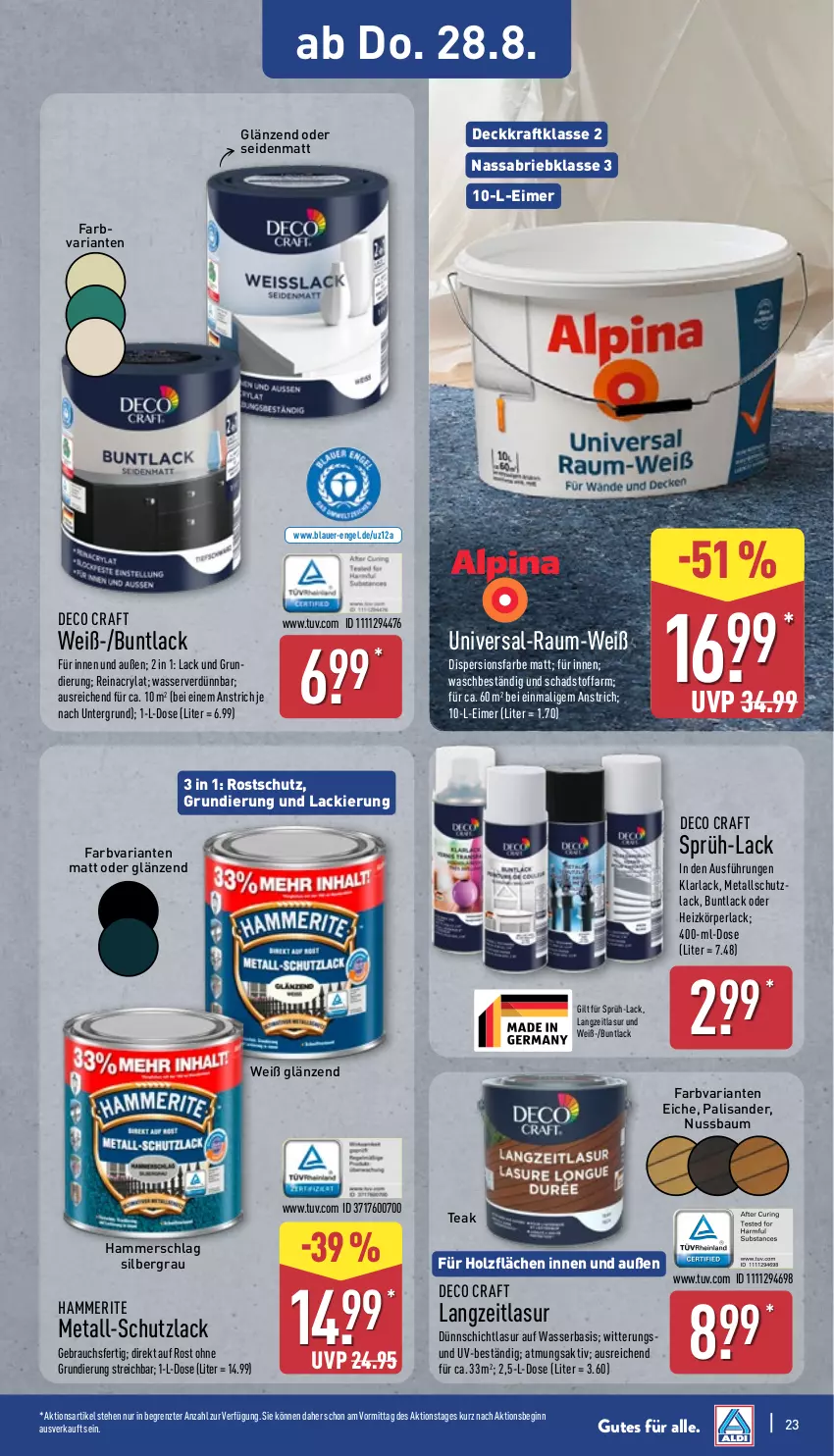 Aktueller Prospekt Aldi Nord - Von Montag - von 25.08 bis 30.08.2025 - strona 23 - produkty: arla, auer, Bau, brie, eimer, Engel, gin, Holz, kraft, lack, nuss, perla, Rauch, Ria, Ti, wasser, ZTE