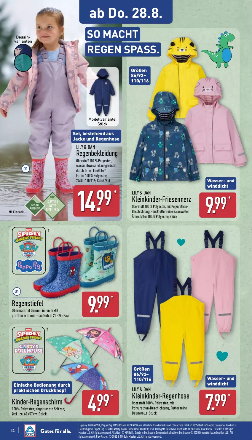 Aktueller Prospekt Aldi Nord - Von Montag - von 25.08 bis 30.08.2025 - strona 24 - produkty: Bau, baumwolle, dell, eis, Hasbro, hose, Jacke, Kinder, kleid, Kleidung, mac, Mode, Paw Patrol, Peppa Pig, reine baumwolle, rel, Ria, Ti, tisch, wasser, wolle