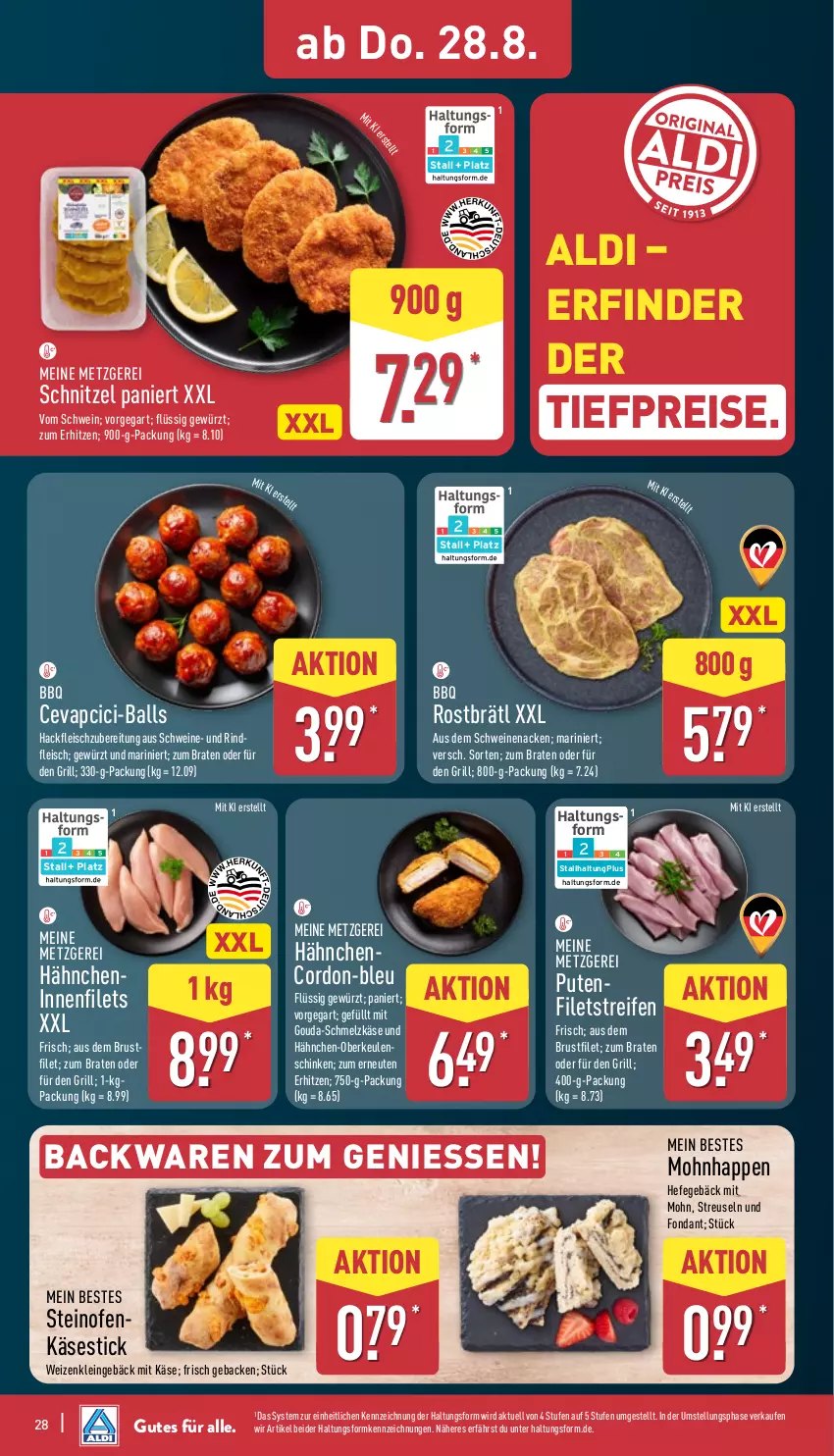 Aktueller Prospekt Aldi Nord - Von Montag - von 25.08 bis 30.08.2025 - strona 28 - produkty: aldi, backwaren, ball, bio, braten, brustfilet, cevapcici, eis, filet, filets, fleisch, geback, gewürz, gouda, grill, hackfleisch, Hefe, Käse, mit gouda, Ofen, Ofenkäse, pute, reifen, reis, rind, schinken, schnitzel, schwein, schweine, steinofen, Ti, tiefpreis, wein, weine