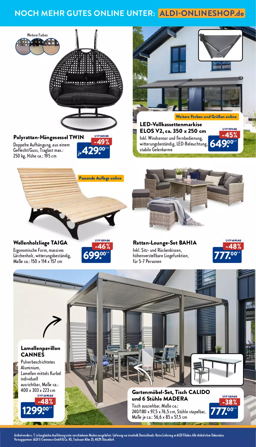 Aktueller Prospekt Aldi Nord - Von Montag - von 25.08 bis 30.08.2025 - strona 35 - produkty: aldi, Bau, beleuchtung, dekoration, elle, erde, fernbedienung, Garten, gartenmöbel, gefu, hängesessel, Holz, kissen, led-beleuchtung, Liege, lounge-set, möbel, pavillon, Rückenkissen, sessel, Stühl, Ti, tisch