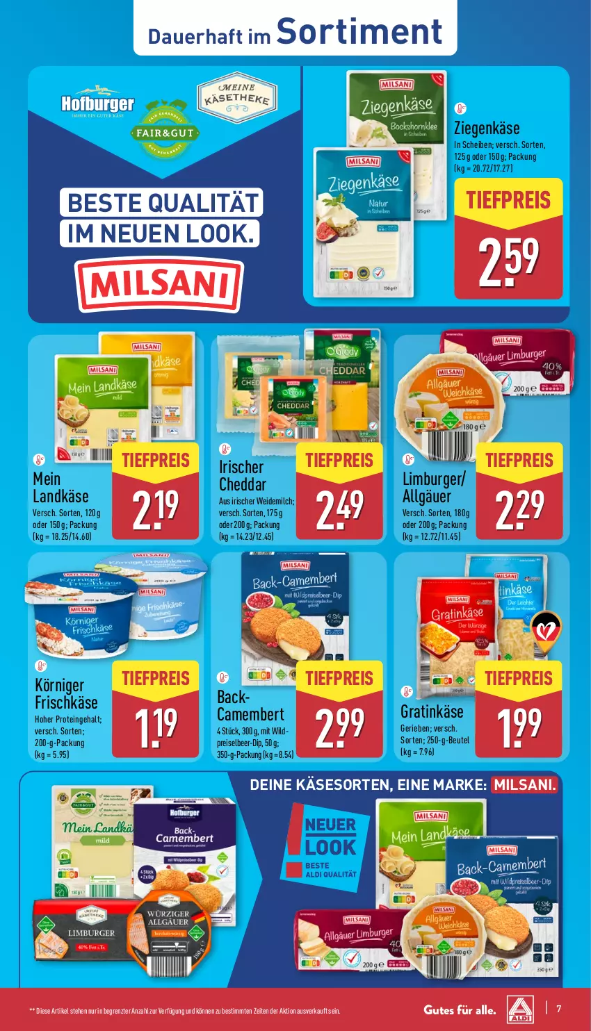 Aktueller Prospekt Aldi Nord - Von Montag - von 25.08 bis 30.08.2025 - strona 7 - produkty: auer, beutel, burger, camembert, cheddar, dip, eis, frischkäse, Käse, Körniger Frischkäse, landkäse, LG, Limburger, milch, ndk, reis, Ti, tiefpreis, Wild, ziegenkäse, ZTE