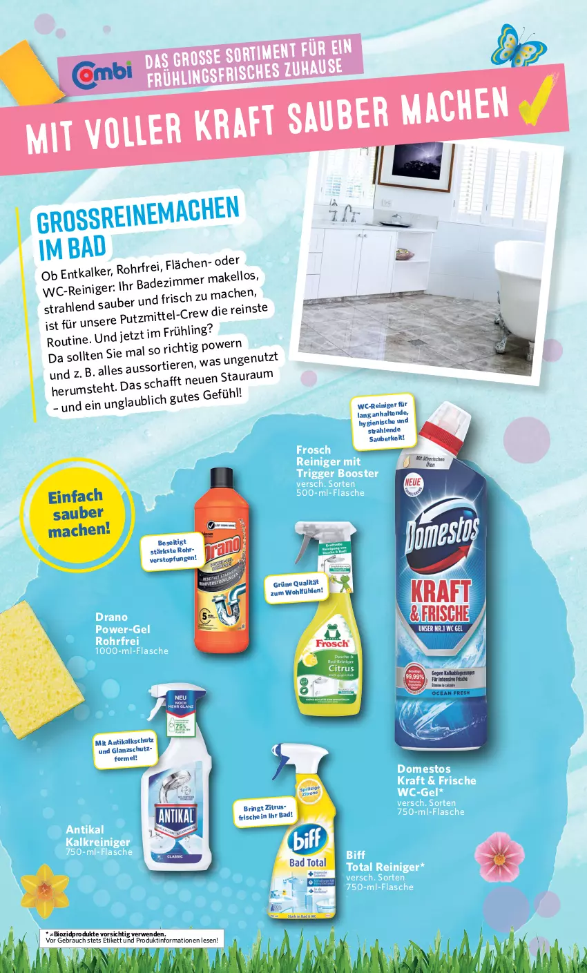 Aktueller Prospekt Combi - Prospekte - von 26.02 bis 09.03.2024 - strona 2 - produkty: Bad, biff, bio, biozidprodukte, domestos, flasche, Frosch, Kalkreiniger, kraft, mac, power-gel, Rauch, reiniger, ring, rum, rwe, Ti, Tiere, topf, wc-gel, wc-reiniger