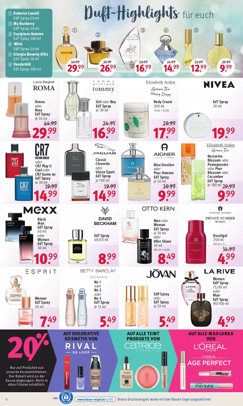 Aktueller Prospekt Rossmann - Prospekte - von 07.02 bis 11.02.2022 - strona 4 - produkty: after shave, auer, body, Burberry, Cava, drucker, duschgel, edp spray, edt spray, Engel, grana, kerze, kosmetik, lack, laura biagiotti, Mascara, Rana, Roberto Cavalli, Sport, Ti