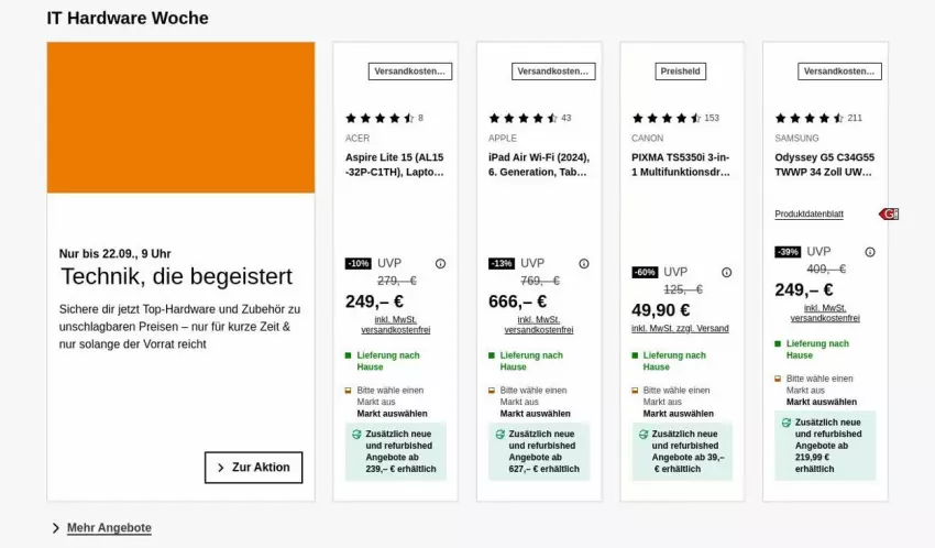 Aktueller Prospekt Saturn - Prospekte - von 15.09 bis 24.09.2025 - strona 2 - produkty: acer, angebot, angebote, Apple, eis, hardware, ipad, ipad air, ndk, reis, rel, Samsung, shake, Ti, uhr, versandkostenfrei