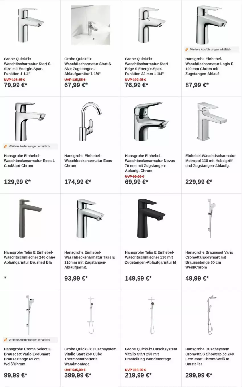 Aktueller Prospekt Obi - Prospekte - von 30.07 bis 07.08.2024 - strona 6 - produkty: armatur, batterie, brause, elle, garnitur, grohe, hansgrohe, LG, Metro, Mett, teller, thermostat, Ti, tisch, vita, waschbecken, waschtisch, waschtischarmatur