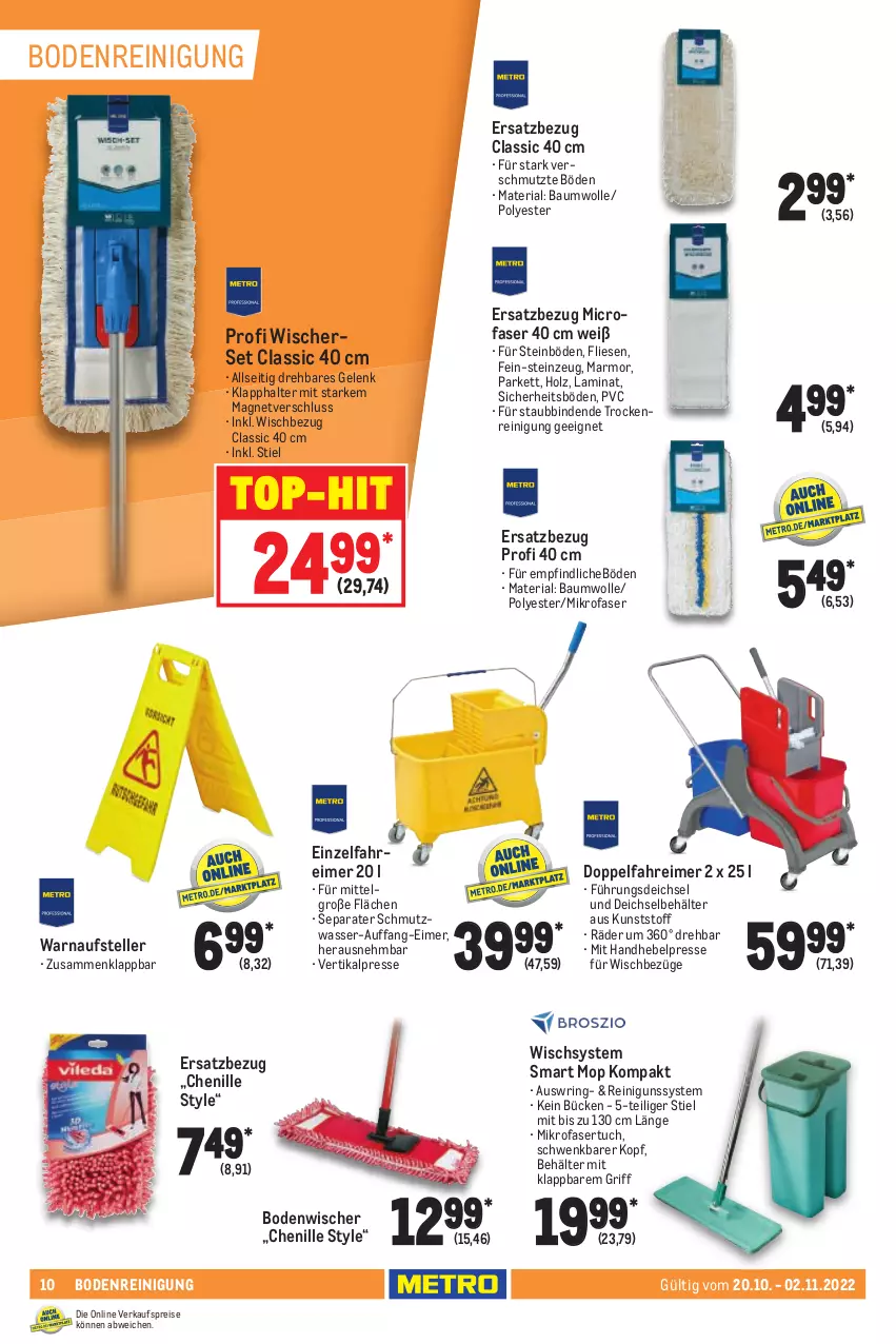 Aktueller Prospekt Metro - Waschen & Reinigen Spezial - von 20.10 bis 02.11.2022 - strona 10 - produkty: Bau, baumwolle, Behälter, binden, bodenwischer, eimer, eis, elle, Holz, laminat, LG, mikrofaser, Reinigung, reis, Ria, ring, teller, Ti, top-hit, tuc, wasser, wolle, ZTE