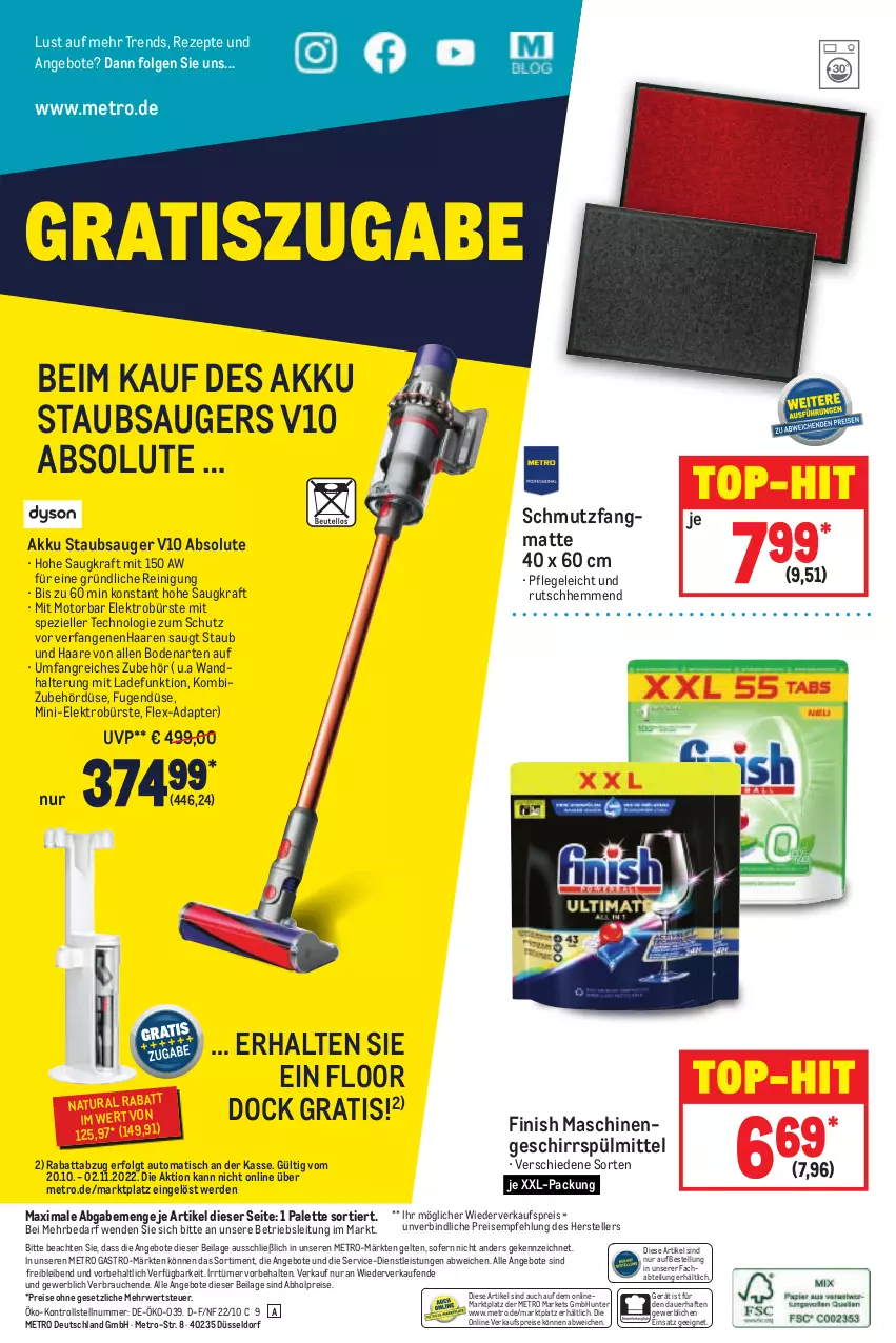 Aktueller Prospekt Metro - Waschen & Reinigen Spezial - von 20.10 bis 02.11.2022 - strona 20 - produkty: abholpreise, Abtei, adapter, akku, angebot, angebote, auer, auto, bürste, eis, Elektro, elle, erde, Finish, geschirr, geschirrspülmittel, ilag, kraft, LG, Metro, metro gastro, natur, natura, Palette, Rauch, Reinigung, reis, rezept, rezepte, rwe, schmutzfangmatte, Spezi, spülmittel, staubsauger, teller, Ti, tisch, top-hit, wandhalterung, xxl-packung