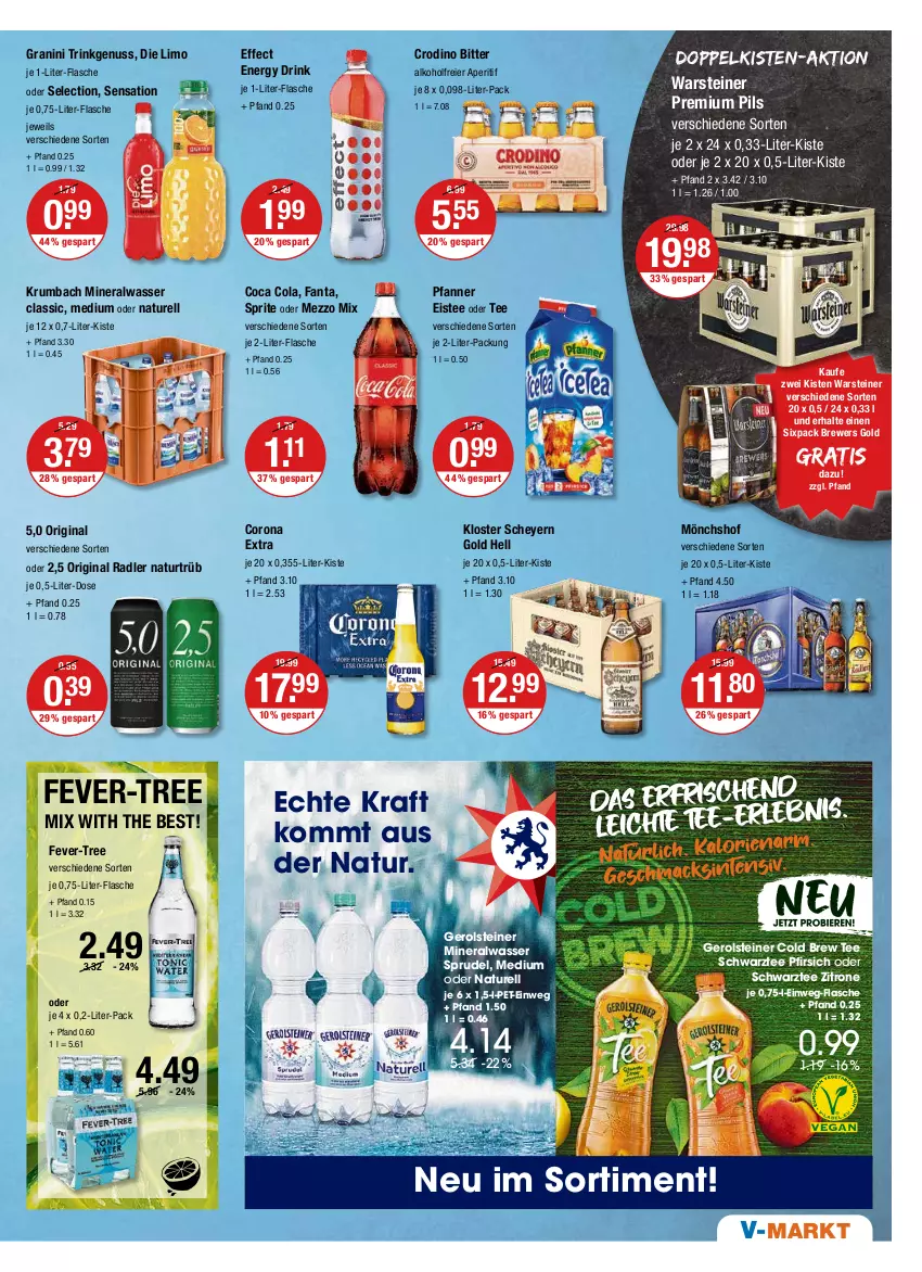 Aktueller Prospekt Vmarkt - V-Markt - von 30.06 bis 06.07.2022 - strona 11 - produkty: alkohol, Alwa, aperitif, cola, corona, corona extra, drink, Effect, eier, eis, eistee, energy drink, fanta, fever-tree, flasche, gerolsteine, gerolsteiner, gin, granini, je 1-liter-flasche, krumbach, limo, Mezzo Mix, mineralwasser, Mineralwasser Classic, mönchshof, natur, nuss, pfanne, Pfanner, pfirsich, pils, premium pils, radler, rel, rum, sprite, Sprudel, steiner, tee, Ti, warsteiner, wasser, zitrone, ZTE