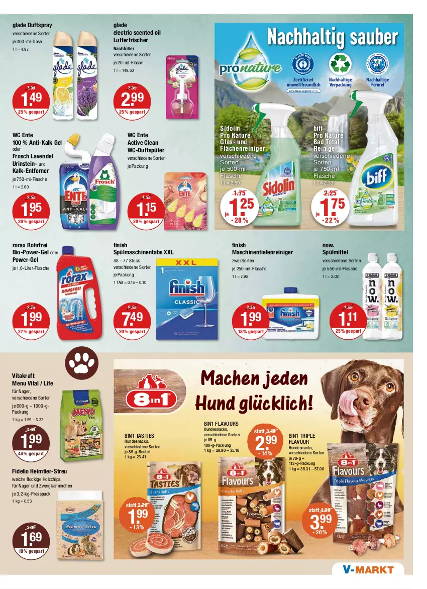 Aktueller Prospekt Vmarkt - V-Markt - von 30.06 bis 06.07.2022 - strona 13 - produkty: asti, Bad, beutel, biff, bio, chips, Duftspray, ente, Finish, flasche, Frosch, Glade, Holz, hundesnack, hundesnacks, kraft, lavendel, lufterfrischer, mac, natur, power-gel, reiniger, rorax, sidolin, snack, snacks, spülmaschinen, spülmaschinentabs, spülmittel, Ti, vita, vitakraft, wc ente