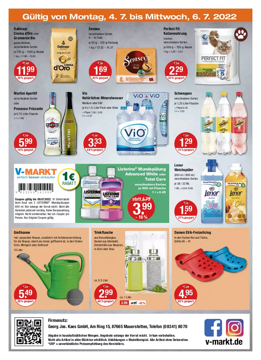 Aktueller Prospekt Vmarkt - V-Markt - von 30.06 bis 06.07.2022 - strona 24 - produkty: alle artikel ohne dekoration, Alwa, angebot, angebote, aperitif, auer, beutel, bio, bohne, bohnen, brause, coupon, dallmayr, decke, Deckel, dekoration, dell, ecco, edelstahl, eis, elle, erde, flasche, frizzante, Gießkanne, gin, kaes, katzennahrung, lenor, lenor weichspüler, listerine, martini, mineralwasser, mint, Mode, mundspülung, natürliches mineralwasser, Perfect Fit, prosecco, reis, Ria, ring, schutzhülle, schweppes, senseo, sofortrabatt, spülung, telefon, teller, Ti, total care, trinkflasche, wasser, weichspüler