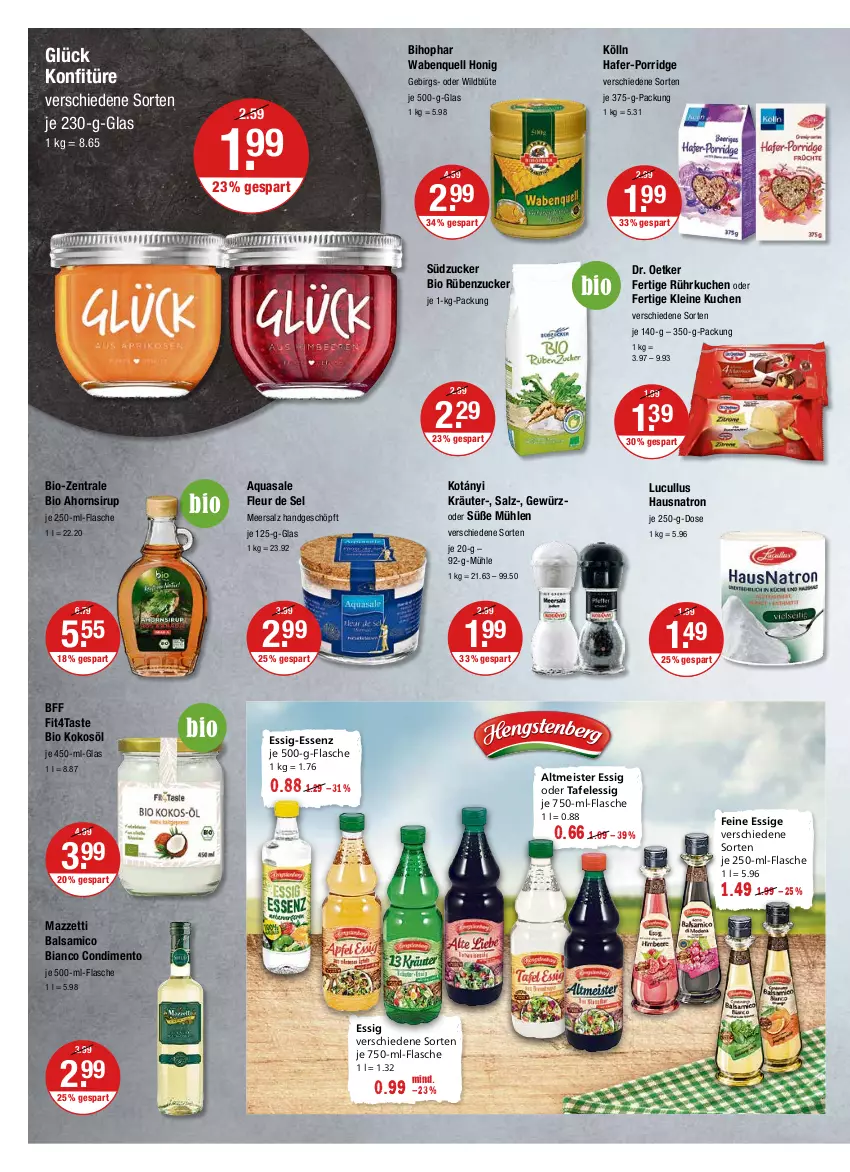 Aktueller Prospekt Vmarkt - V-Markt - von 30.06 bis 06.07.2022 - strona 8 - produkty: aqua, balsam, balsamico, balsamico bianco, bihophar, bio, Blüte, condimento, Dr. Oetker, eis, essig, flasche, gewürz, hafer, honig, je 500-ml-flasche, kokos, kokosöl, kölln, konfitüre, Kotányi, kräuter, kuchen, leine, meersalz, Meister, porridge, salz, sirup, südzucker, Ti, Wild, zucker