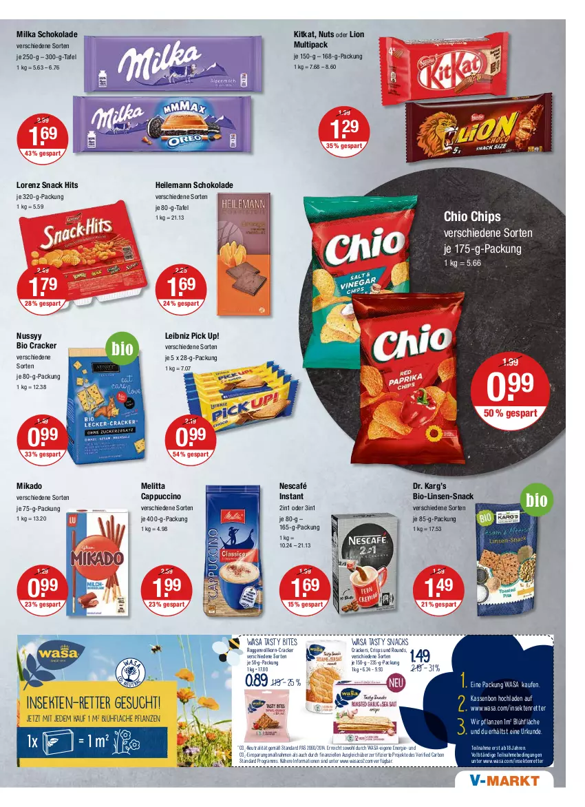 Aktueller Prospekt Vmarkt - V-Markt - von 30.06 bis 06.07.2022 - strona 9 - produkty: bio, bites, Cap, cappuccino, chio chips, chips, cin, cracker, elle, kitkat, korn, leibniz, linsen, lion, lorenz, melitta, mikado, milka, milka schokolade, Nescafé, nuss, pflanze, pflanzen, Pick Up!, sac, schoko, schokolade, sekt, snack, snack hits, snacks, Ti, wasa