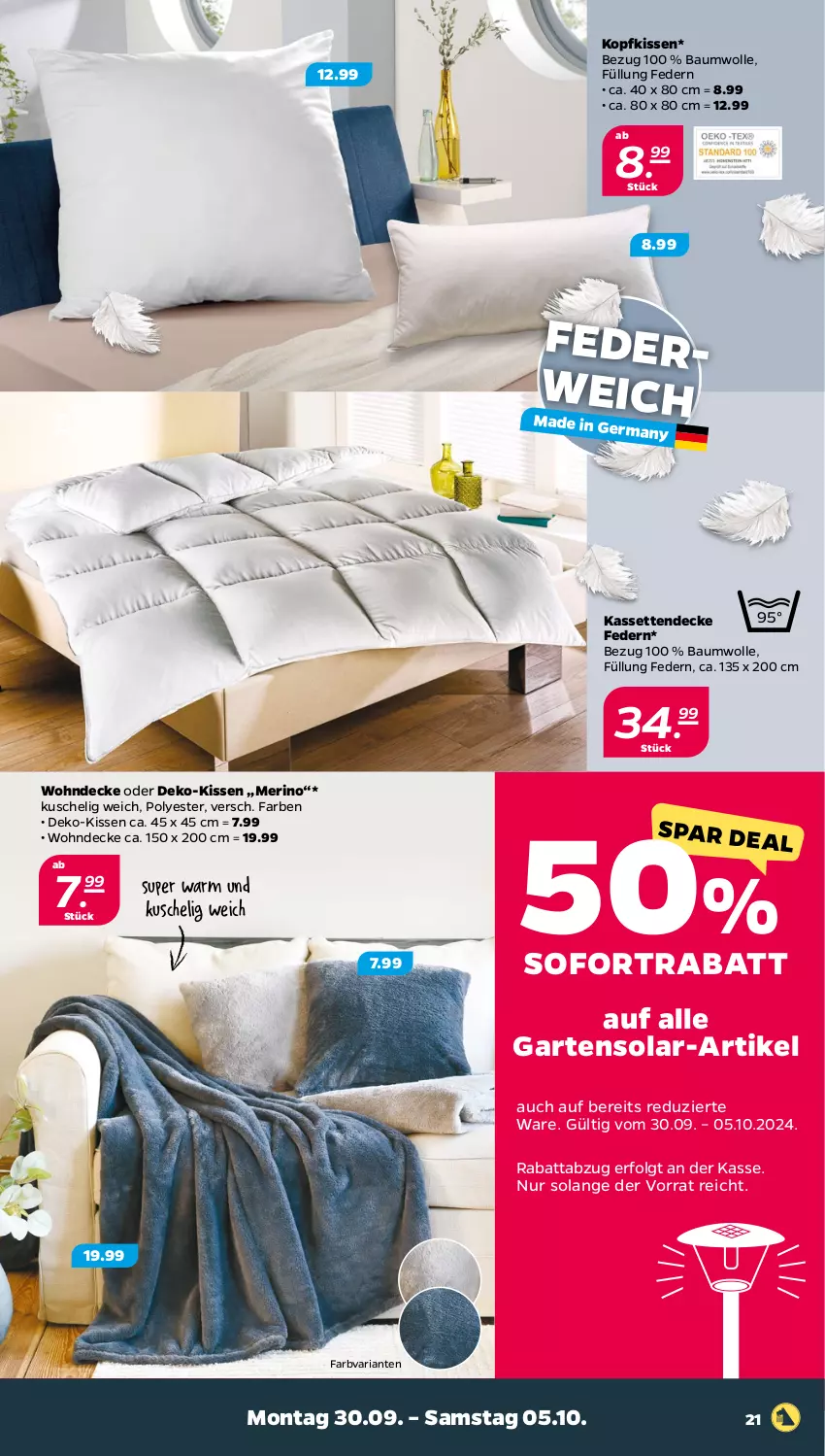 Aktueller Prospekt Netto - Woche 40 - von 30.09 bis 05.10.2024 - strona 21 - produkty: Bau, baumwolle, decke, Garten, Kassettendecke, kissen, kopfkissen, LG, Ria, rwe, sofortrabatt, Ti, wolle