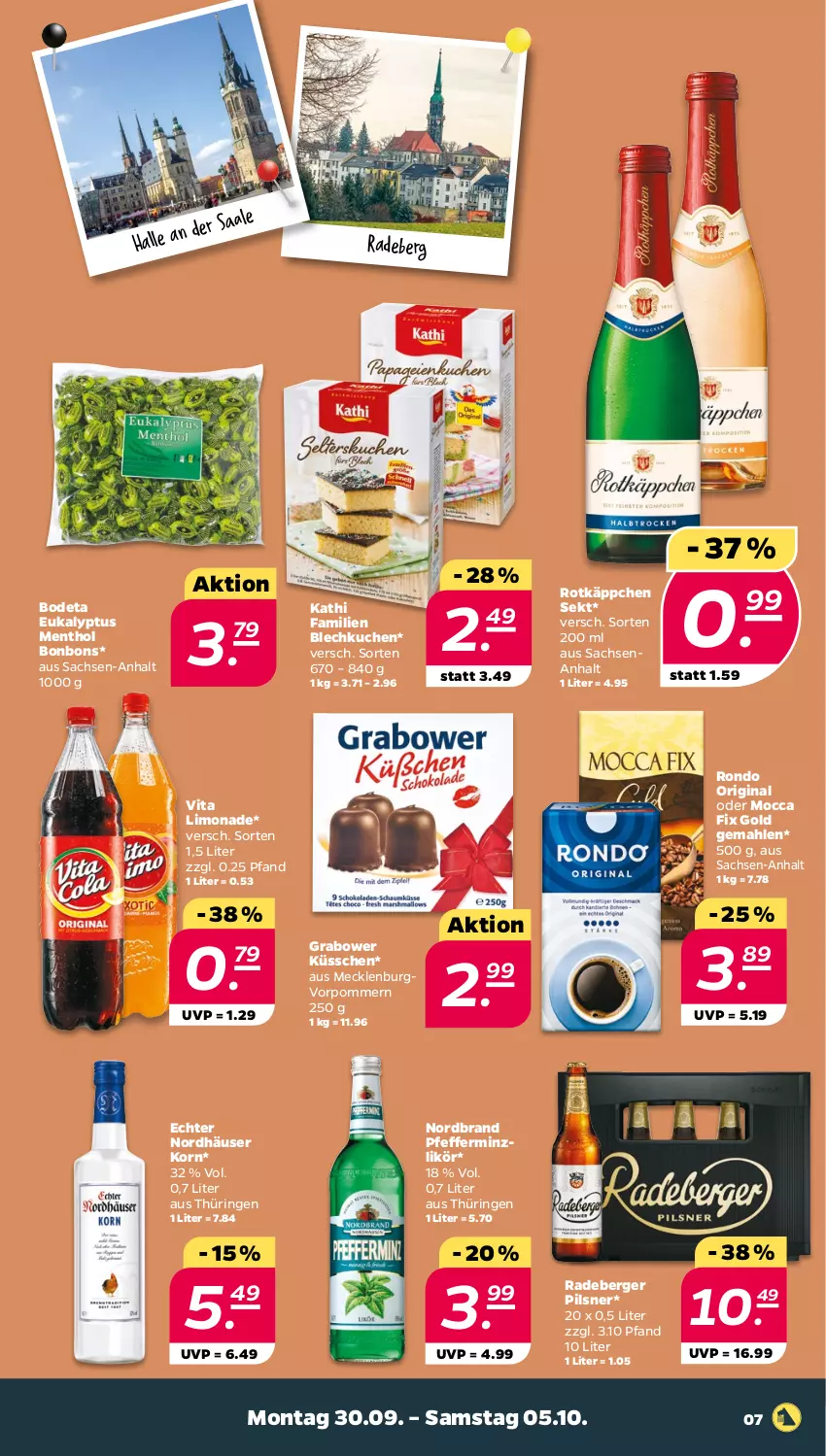 Aktueller Prospekt Netto - Woche 40 - von 30.09 bis 05.10.2024 - strona 7 - produkty: Berger, bonbons, gin, korn, kuchen, likör, limo, limonade, nordbrand, pfeffer, pfefferminzlikör, pils, pilsner, radeberger, radeberger pilsner, ring, rotkäppchen, sac, sekt, Ti, vita