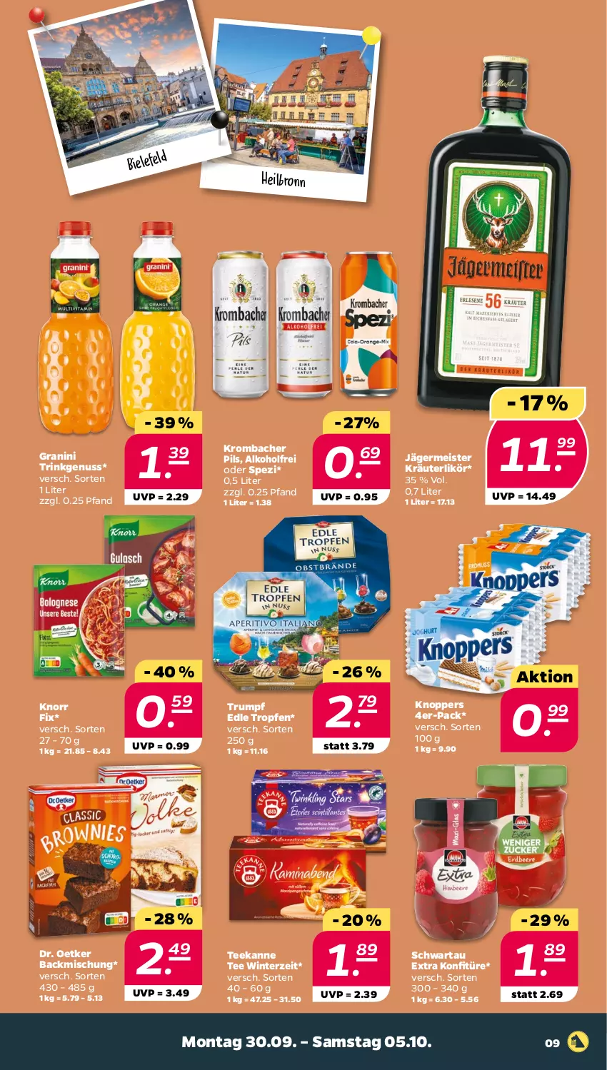 Aktueller Prospekt Netto - Woche 40 - von 30.09 bis 05.10.2024 - strona 9 - produkty: alkohol, backmischung, Dr. Oetker, eis, Germ, granini, jägermeister, knoppers, knorr, knorr fix, konfitüre, kräuter, kräuterlikör, krombache, krombacher, krombacher pils, likör, Meister, nuss, pils, rum, Schwartau, Spezi, tee, teekanne, Ti