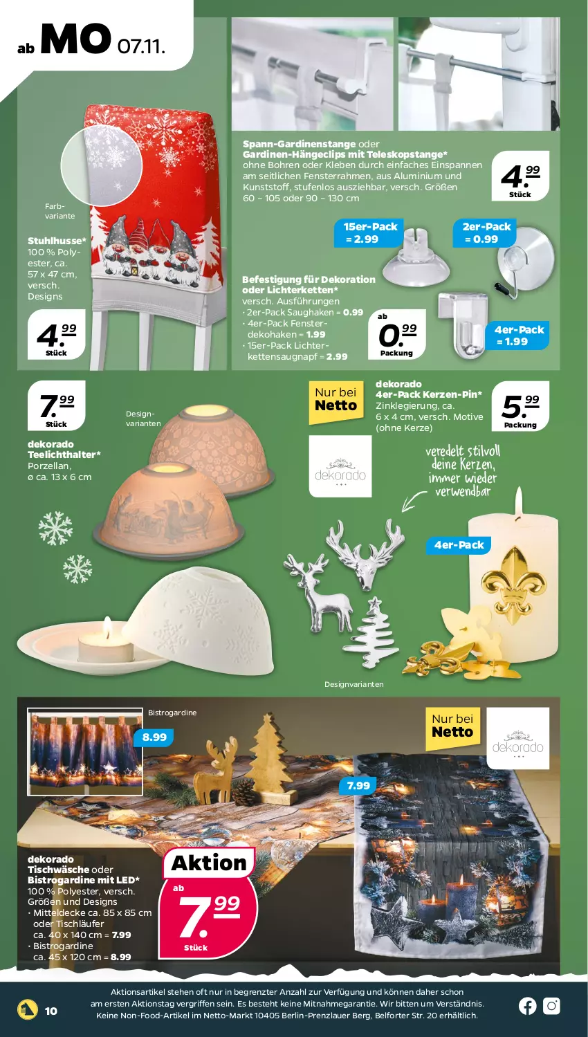 Aktueller Prospekt Netto - Woche 45 - von 07.11 bis 12.11.2022 - strona 10 - produkty: auer, decke, dekoration, erde, fenster, Gardinen, kerze, Kette, Läufer, lichterkette, mitteldecke, Ria, rwe, Saughaken, stuhl, tee, Teelicht, teelichthalter, Teleskop, Ti, tisch, tischläufer, Tischwäsche, ZTE