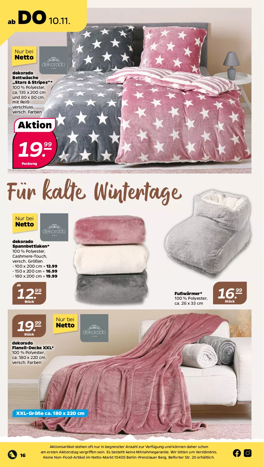 Aktueller Prospekt Netto - Woche 45 - von 07.11 bis 12.11.2022 - strona 16 - produkty: auer, bett, bettwäsche, cashmere, decke, spannbettlaken, Ti, ZTE