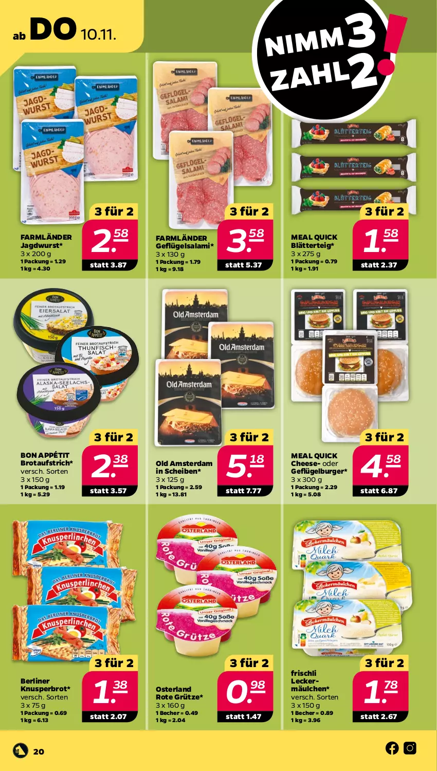 Aktueller Prospekt Netto - Woche 45 - von 07.11 bis 12.11.2022 - strona 20 - produkty: aufstrich, Becher, berliner, blätterteig, brot, brotaufstrich, burger, frischli, Geflügel, grütze, jagdwurst, leckermäulchen, Old Amsterdam, Rote Grütze, salami, Ti, wurst