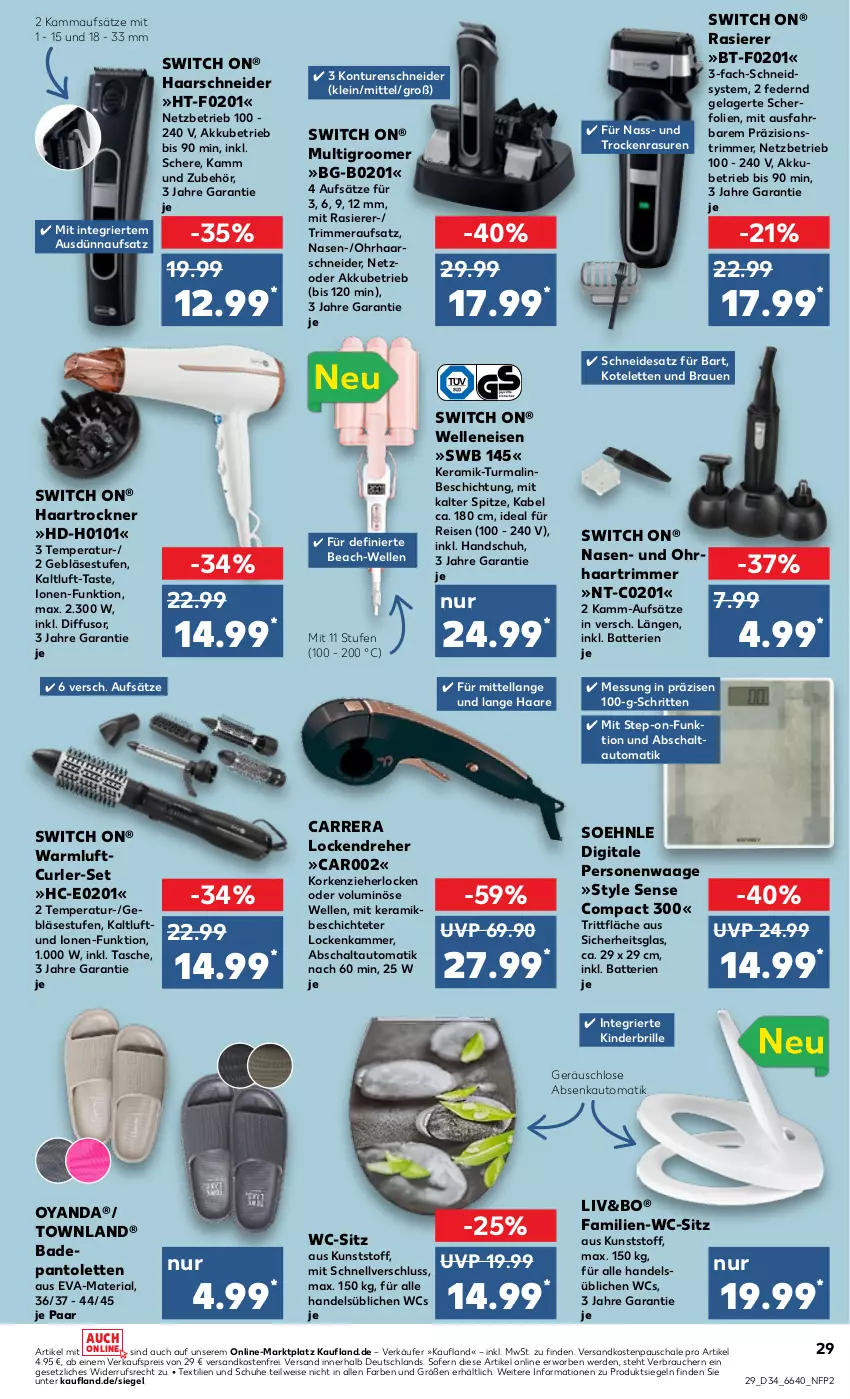 Aktueller Prospekt Kaufland - Prospekt - von 24.08 bis 30.08.2023 - strona 29 - produkty: akku, auto, Bad, batterie, batterien, Brille, Carrera, eis, elle, erde, haarschneider, haartrockner, Kinder, kotelett, Lockendreher, Multigroom, ndk, pantolette, pantoletten, Personenwaag, personenwaage, rasierer, Rauch, reis, Ria, Schal, Schale, Schere, schuhe, soehnle, Tasche, Ti, Trockner, versandkostenfrei, Waage, wc-sitz