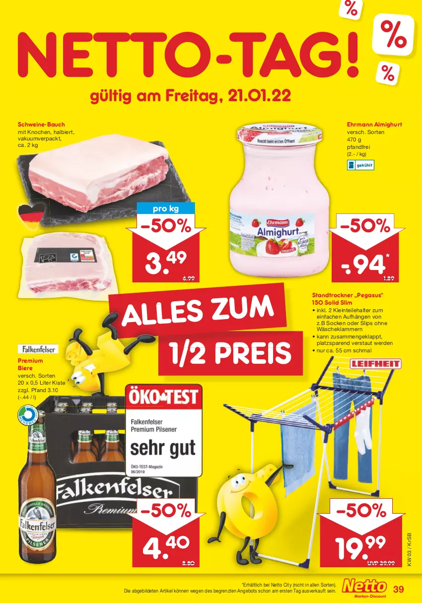 Aktueller Prospekt Netto Marken-Discount - Filial-Angebote - von 17.01 bis 22.01.2022 - strona 39 - produkty: almighur, almighurt, angebot, asus, Bau, bier, Biere, ehrmann, ehrmann almighurt, eis, erde, Klammern, lamm, reis, schwein, schweine, schweine-bauch, slip, slips, socken, Ti, Trockner, wein, weine, ZTE