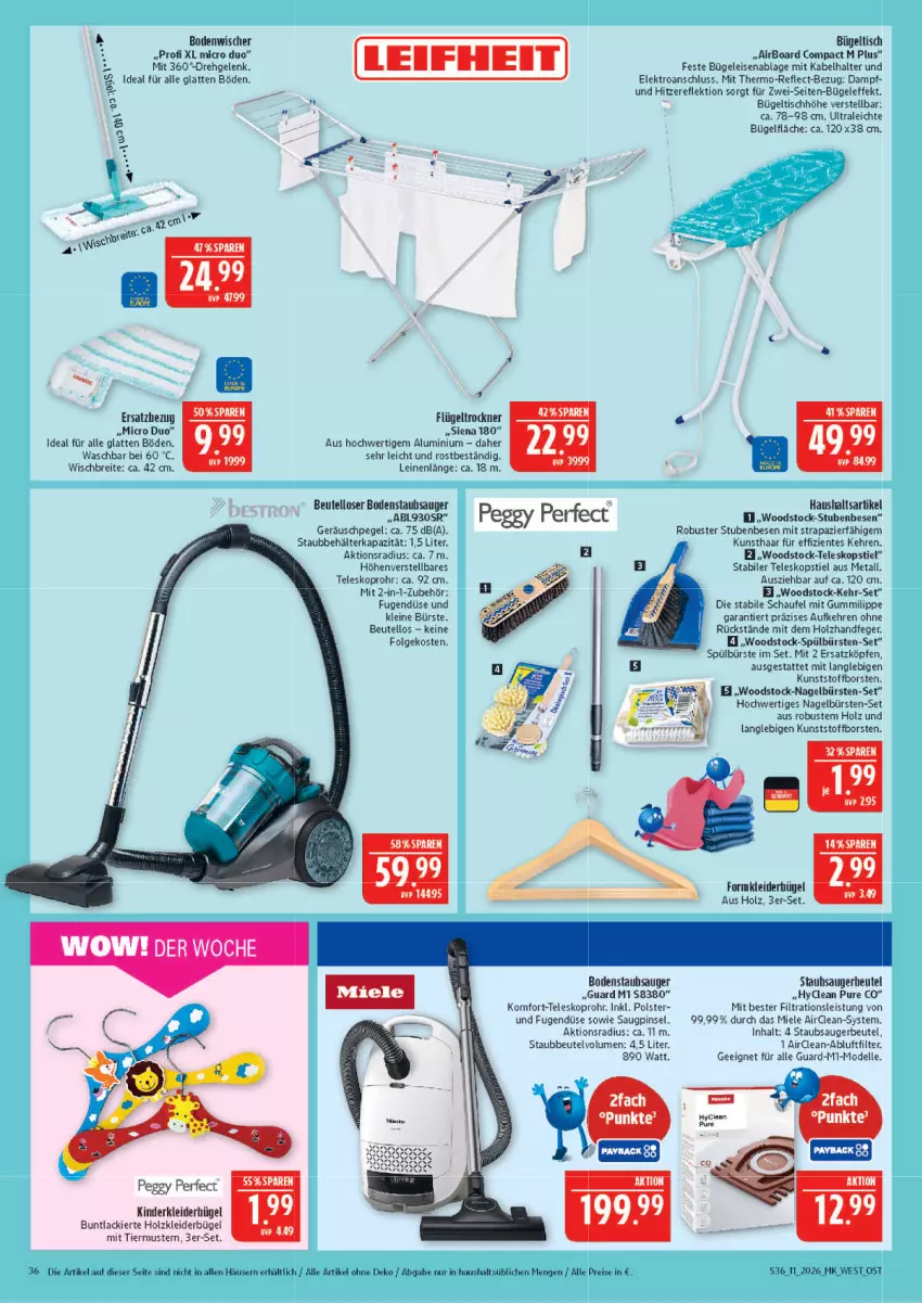 Aktueller Prospekt Marktkauf - Prospekt - von 08.03 bis 14.03.2026 - strona 36 - produkty: Behälter, beutel, bodenstaubsauger, Brei, bügel, Bügeleisen, bügeltisch, bürste, bürsten, dell, eis, Elektro, elle, ente, Heu, Holz, HP, Kinder, kleid, kleider, kleiderbügel, lack, latte, leifheit, leine, LG, miele, Mode, Pinsel, reis, siena, staubbeutel, staubsauger, staubsaugerbeutel, stube, Teleskop, teleskopstiel, Ti, tisch, Trockner