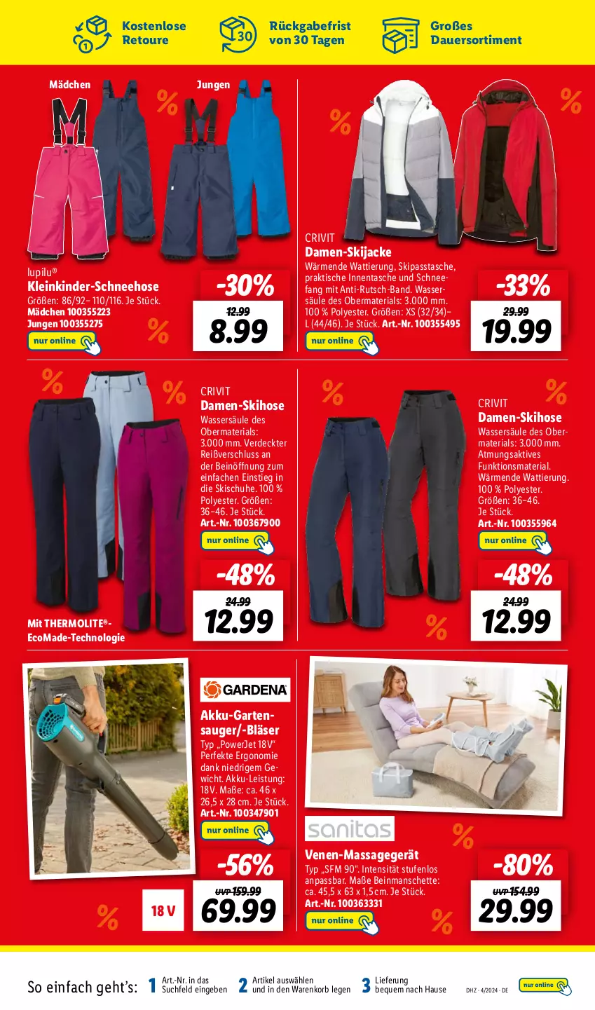 Aktueller Prospekt Lidl - Aktionsprospekt - von 22.01 bis 27.01.2024 - strona 53 - produkty: akku, auer, crivit, eis, erde, Garten, hose, Jacke, Kinder, korb, lupilu, Massagegerät, Ria, Schneehose, schuhe, Tasche, Ti, tisch, wasser