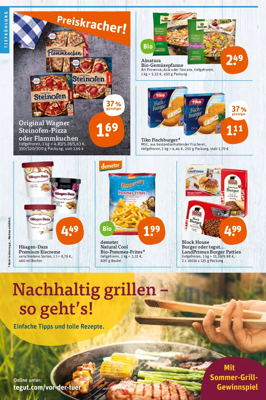 Aktueller Prospekt Tegut - Angebote der Woche - von 25.07 bis 30.07.2022 - strona 10 - produkty: Becher, beutel, bio, Bio-Gemüse, burger, creme, eis, eiscreme, fisch, fische, Fischer, flammkuchen, gin, häagen-dazs, kuchen, lamm, landprimus, natur, natura, Ofen, original wagner, pfanne, pizza, pommes, pommes-frites, Schere, steinofen, tender, Ti, wagner