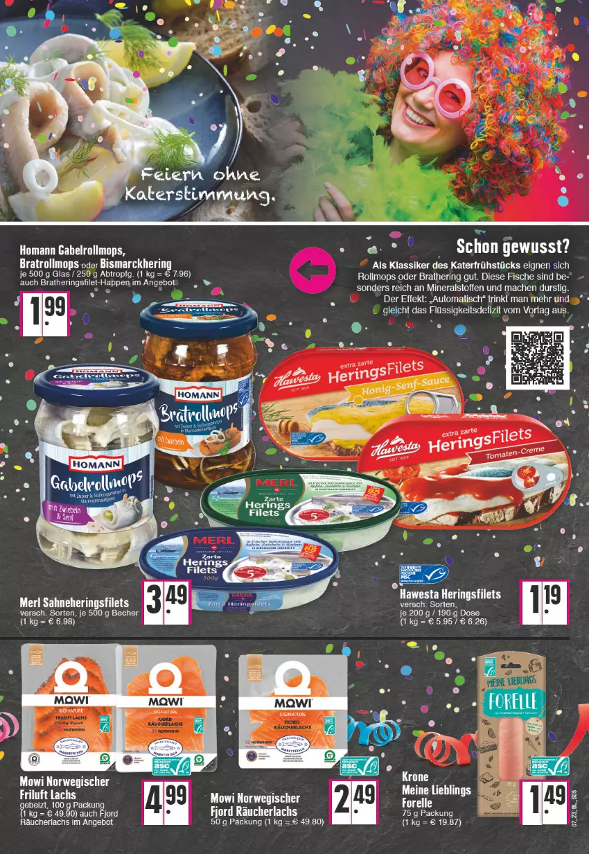 Aktueller Prospekt Edeka - Angebote der Woche - von 13.02 bis 18.02.2023 - strona 5 - produkty: angebot, bismarck, filet, filets, fisch, fische, gabel, GPS, hering, Herings, heringsfilets, homann, lachs, mac, merl, Räucherlachs, rel, rind, ring, rwe, sahne, tee, Ti, vitrine