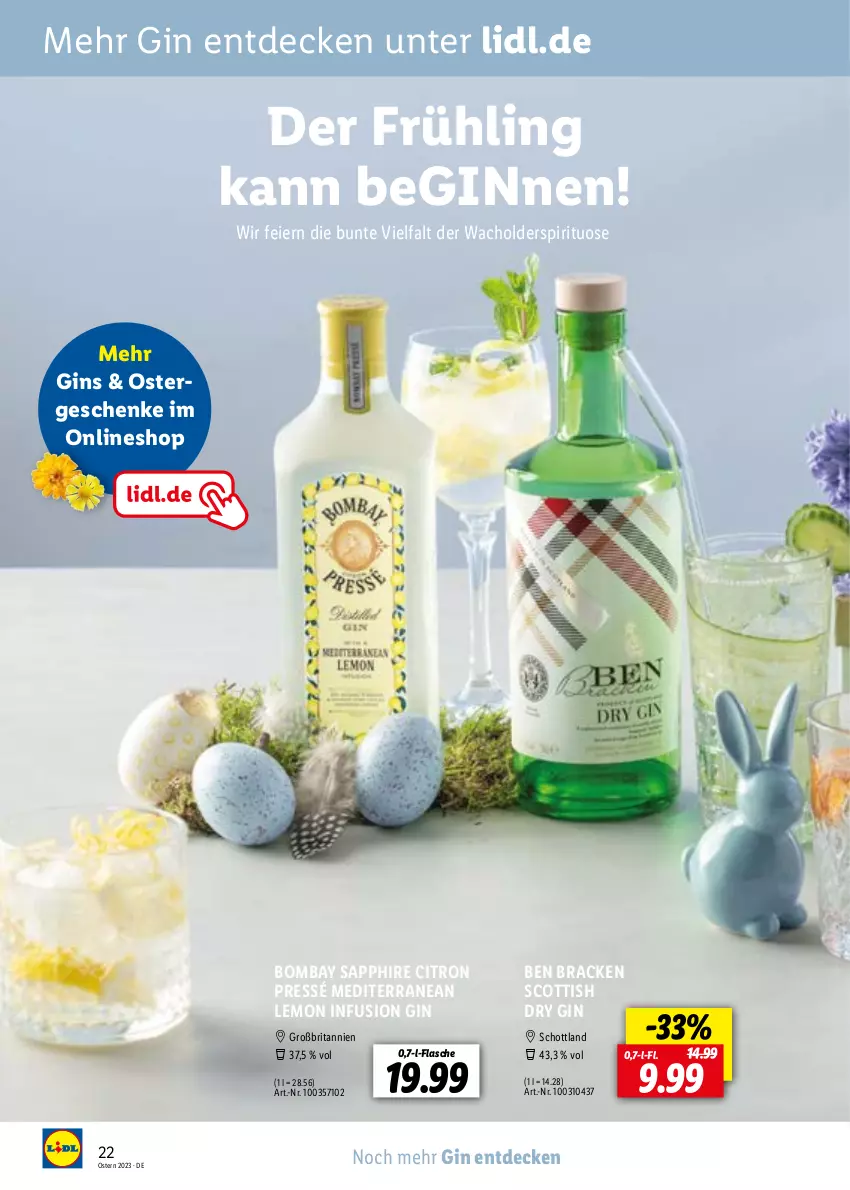 Aktueller Prospekt Lidl - Entkorkt Magazin - von 01.03 bis 16.04.2023 - strona 22 - produkty: bombay sapphire, brita, decke, dry gin, eier, flasche, gin, sapphire, schott, Ti