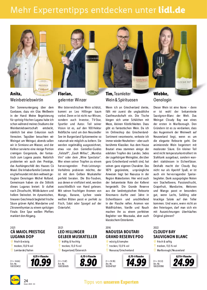 Aktueller Prospekt Lidl - Entkorkt Magazin - von 01.03 bis 16.04.2023 - strona 24 - produkty: aperitif, apfel, asti, auto, banane, Bau, beere, bier, Biere, bio, Blüte, decke, eier, eis, Elan, elle, erde, fanta, fisch, flasche, frucht, früchte, früchten, Gelber Muskateller, gin, gorgonzola, grapefruit, kräuter, kräutern, lachs, lamm, leine, mac, mandarine, mango, melone, melonen, Mode, Moussaka, natur, neuheit, obst, passionsfrucht, pfeffer, Rauch, reifen, reis, Ria, saft, Saibling, salat, salate, sauvignon, sauvignon blanc, spargel, spirituosen, Sport, teller, Ti, tisch, trauben, trolli, vanille, wasser, wein, weine, Weißwein, Wild, zitrone, zitronen